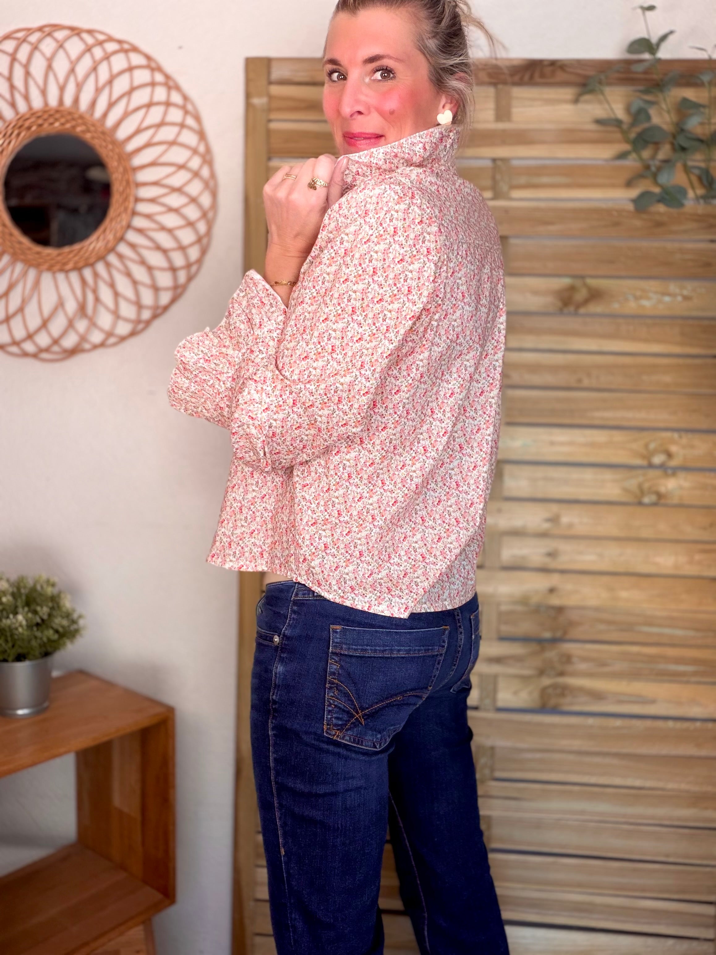 Chemise imprimée Liberty col volanté HÉLOÏSE - Rouge rosé