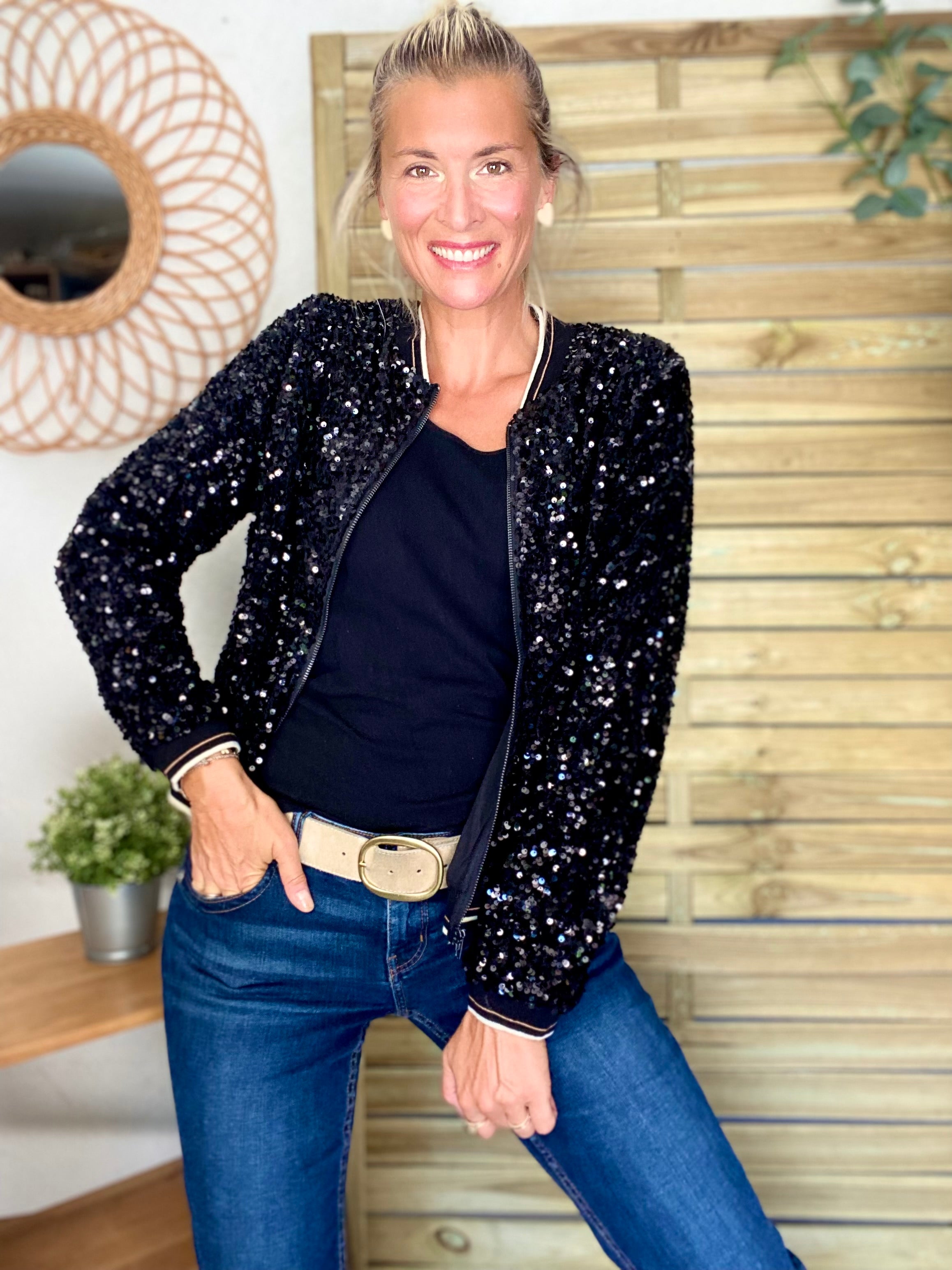 Veste bombers avec sequins Noirs KIM