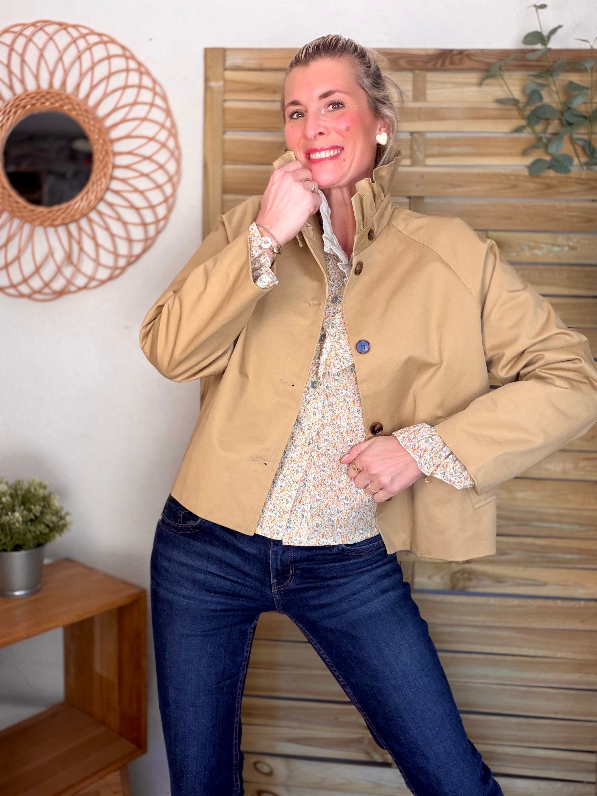 Veste Trench col victorien avec Liberty - VICKY Camel clair