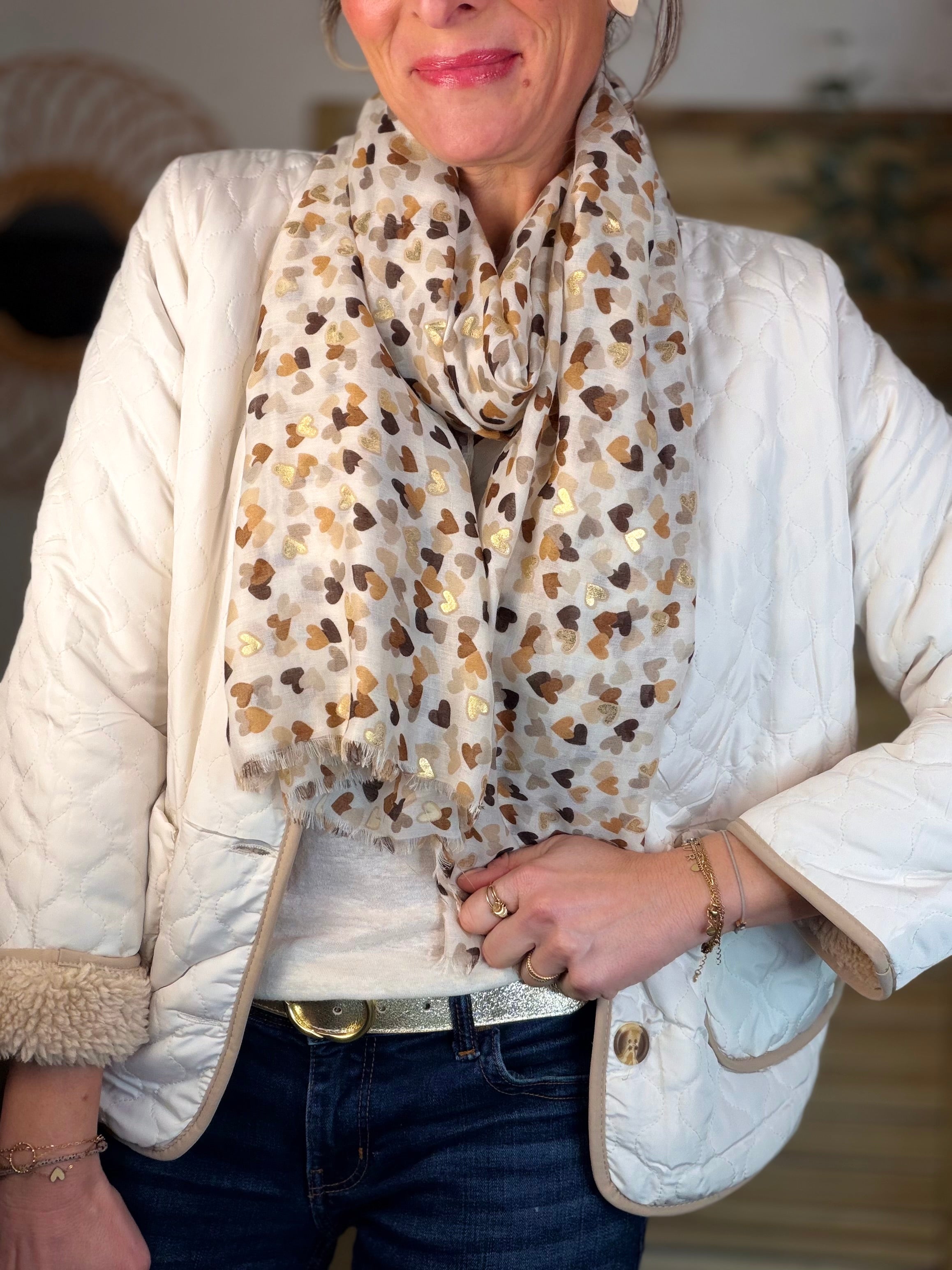 Foulard Cœurs SIGRID - Taupe 💛🧡🤎