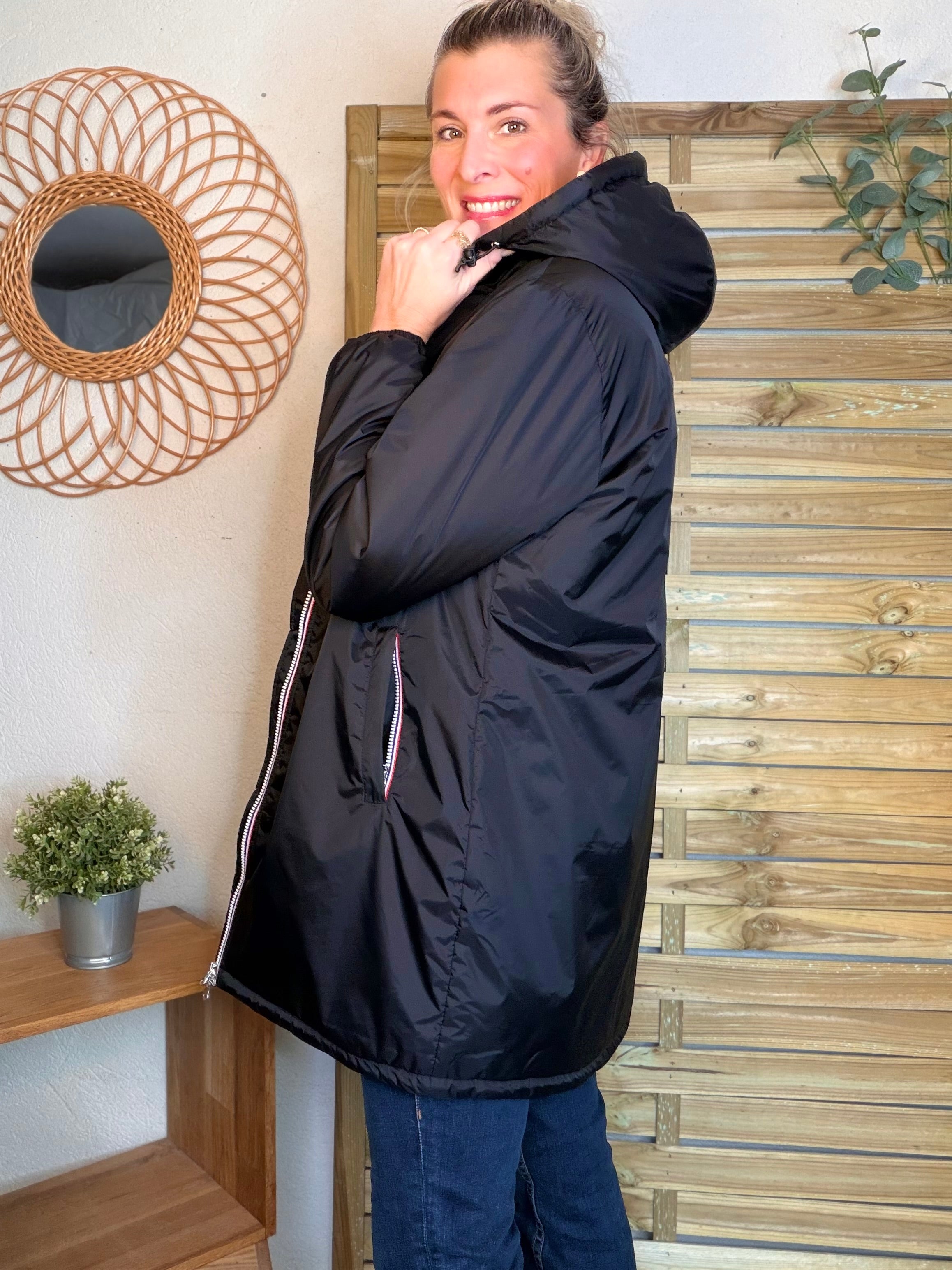 Parka Imperméable LOUISE LONG Sherpa écru - Noir - LAURA JO