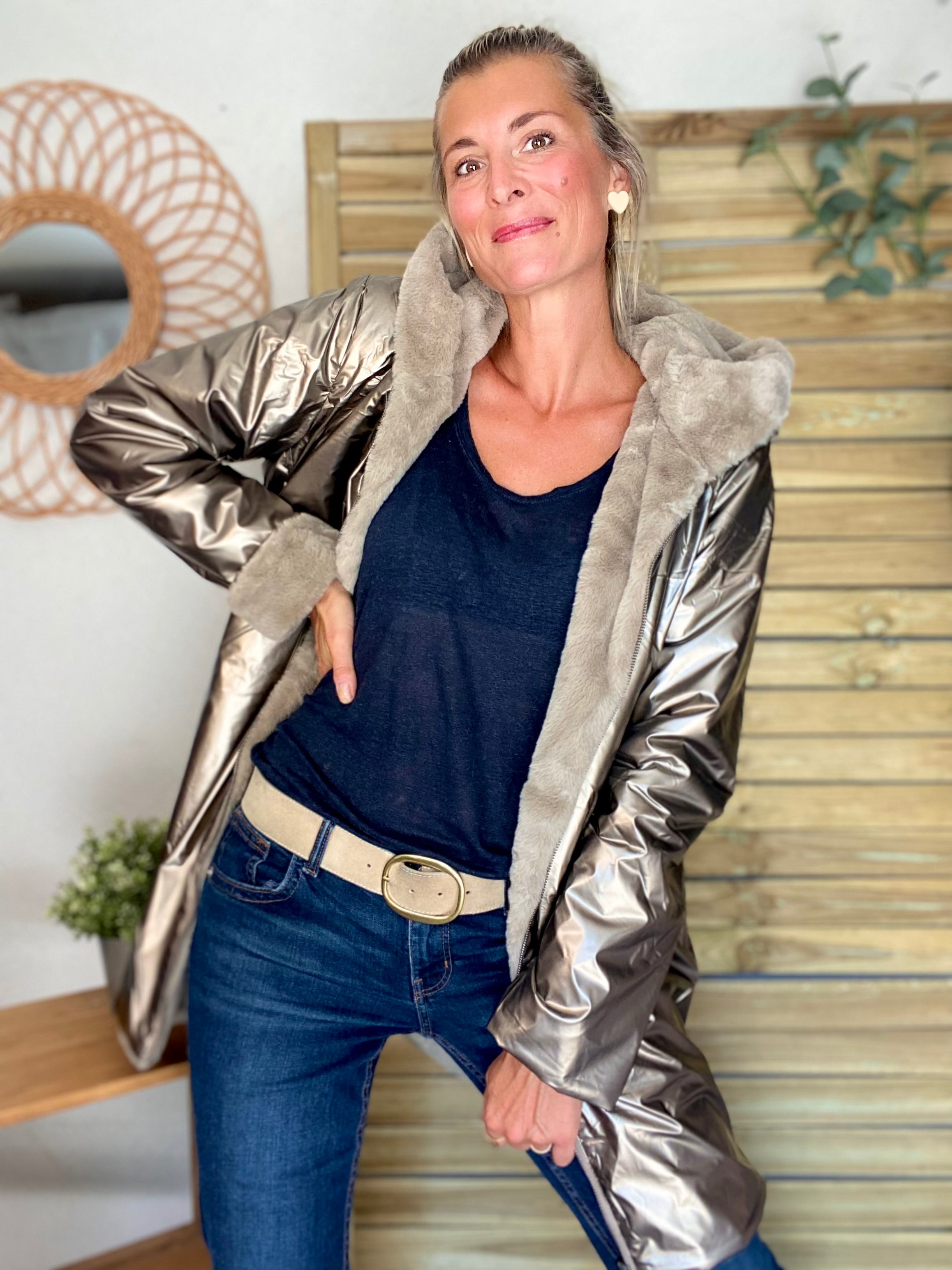 Parka Imperméable réversible fourrée Bronze / Beige ALIX - LAURA JO