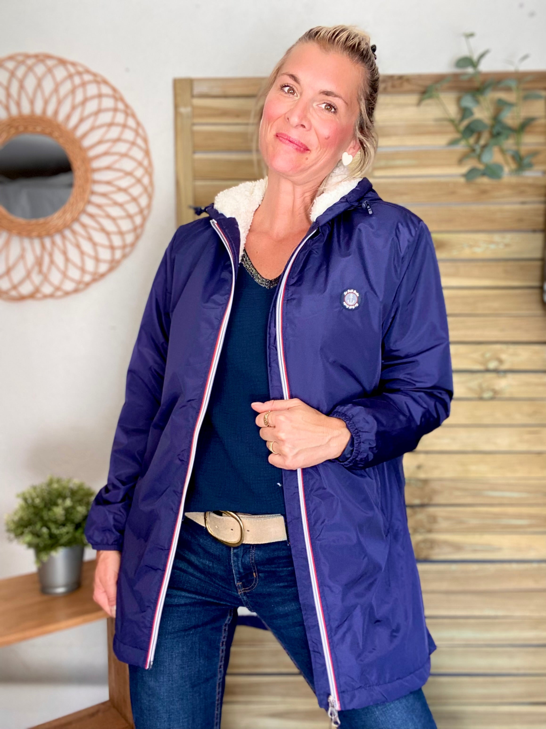 Parka Imperméable moumoute sherpa mixte JEAN.NE - LE PETIT BRETON - Bleu Marine