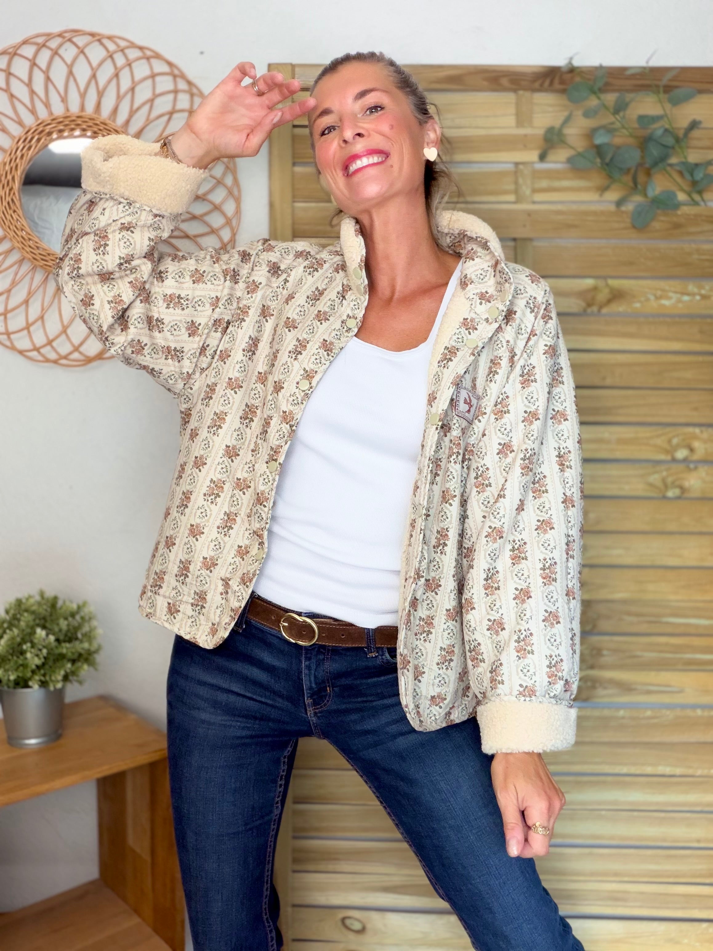 Veste réversible Sherpa ODETTE Beige / Fleurie