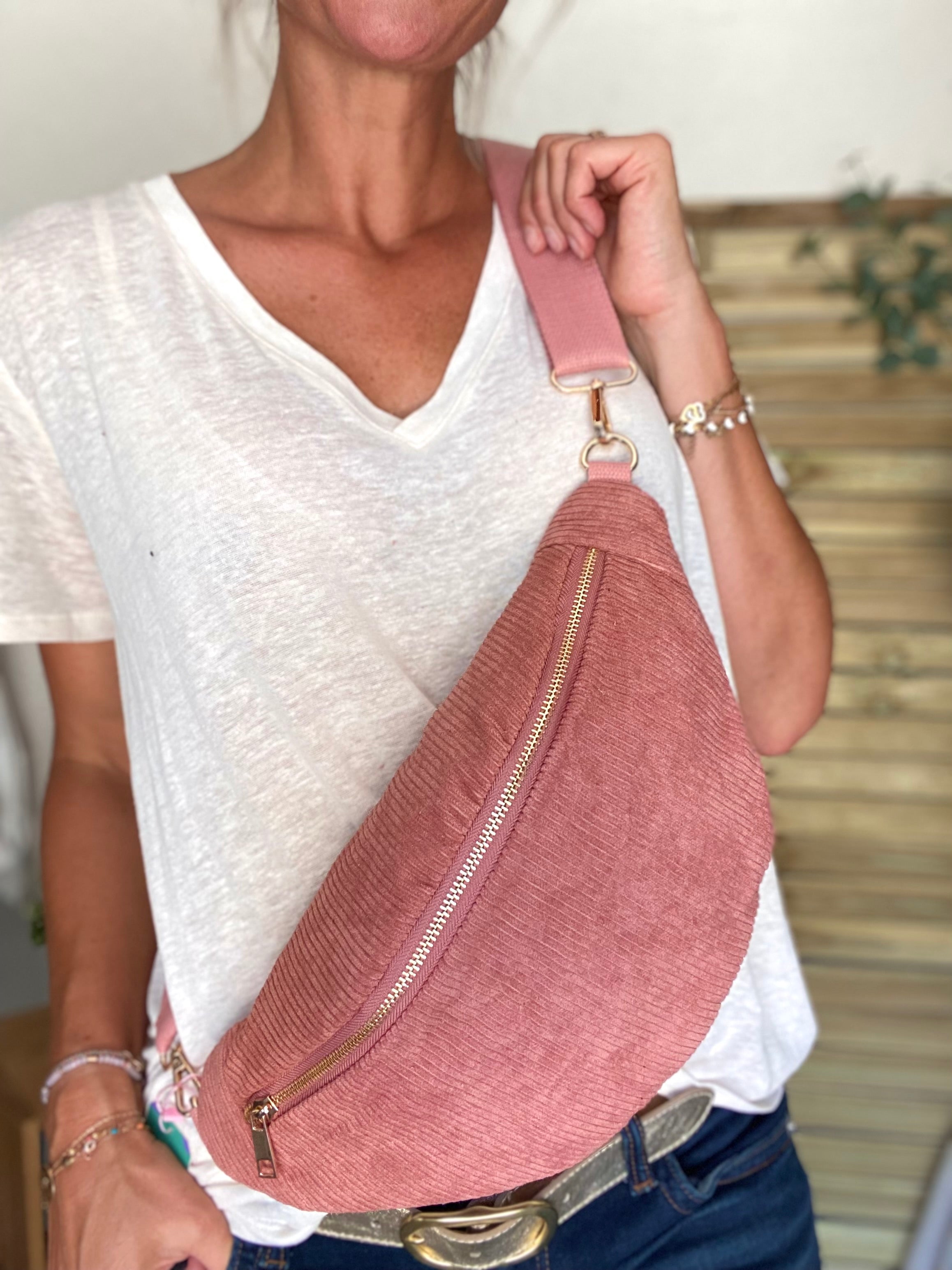 Sac banane XL velours côtelé Ciao Boum - IVY - Rose (20 coloris)