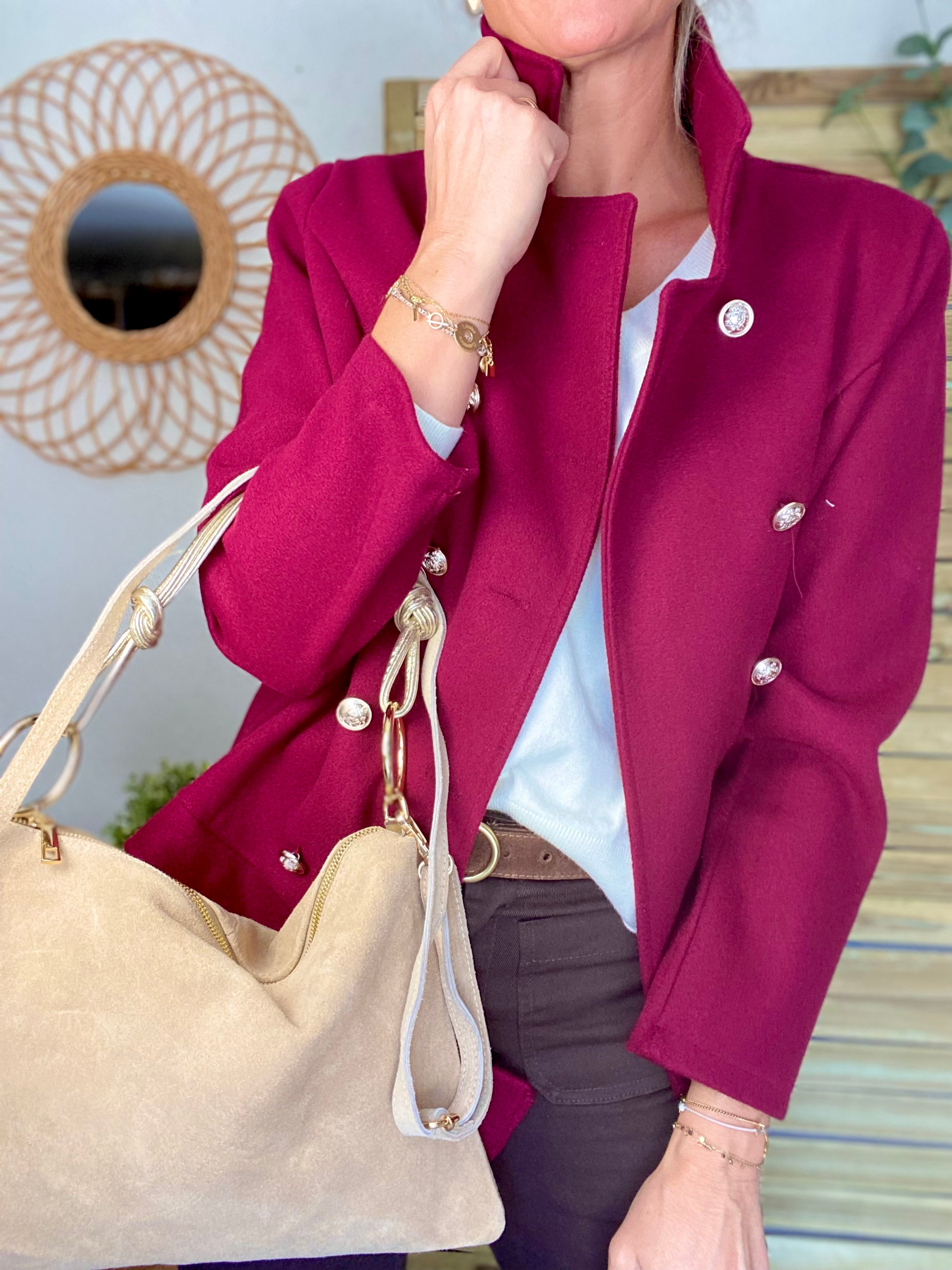 ⚡️PÉPITES FRIDAY - Sac en cuir daim 2 bandoulières (or et beige) - Beige - PACEY