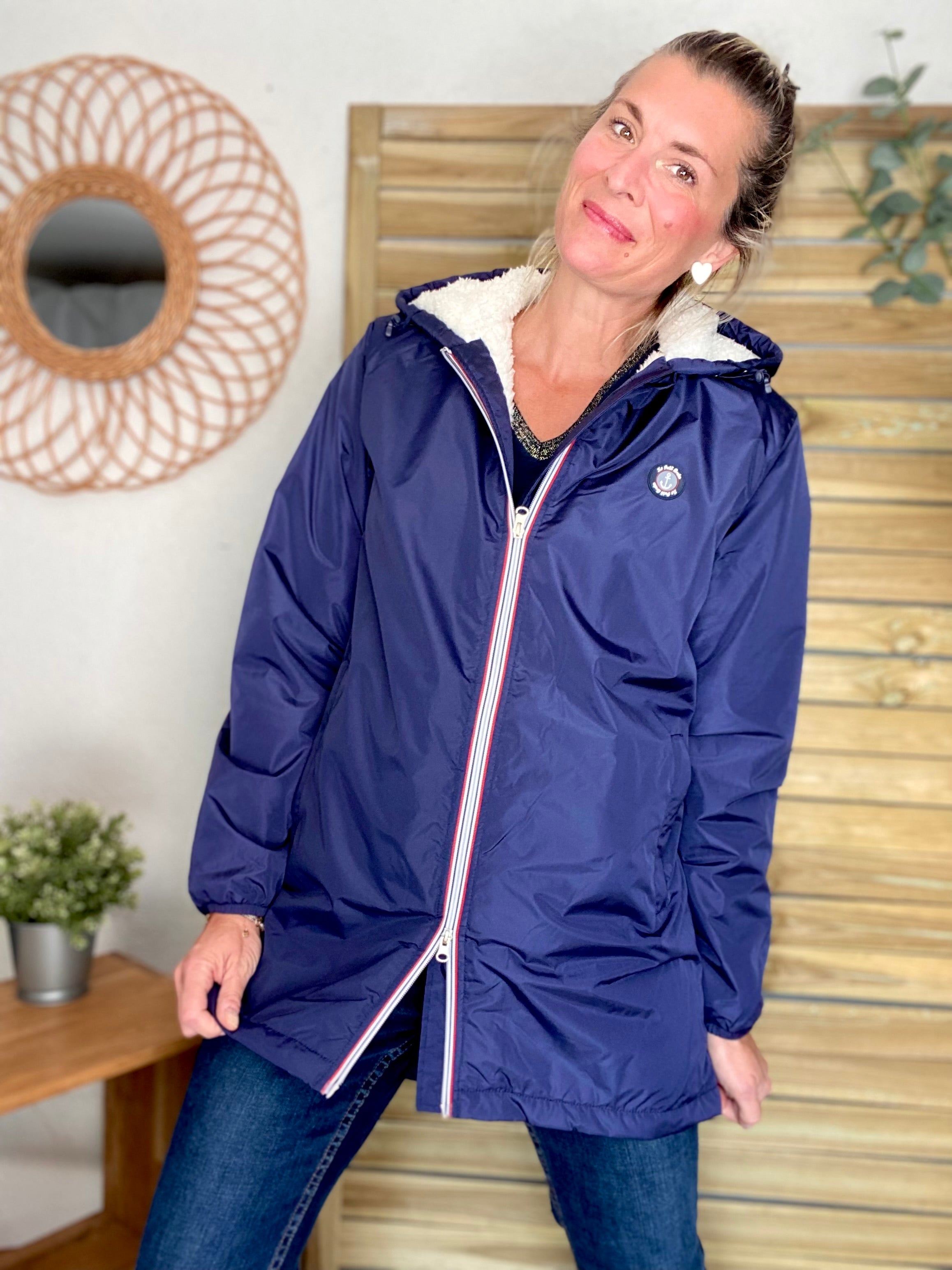 Parka Imperméable moumoute sherpa mixte JEAN.NE - LE PETIT BRETON - Bleu Marine