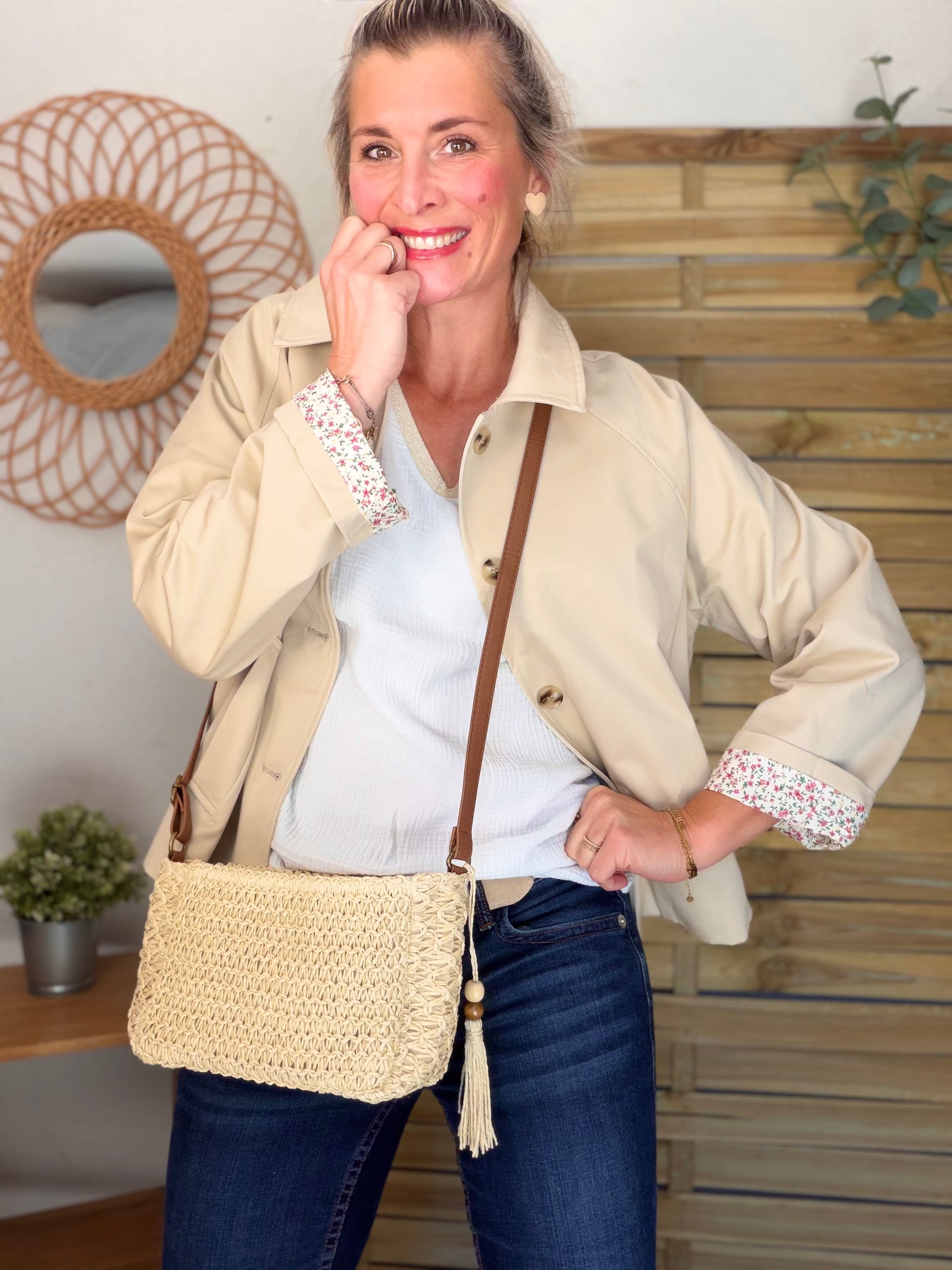 Sac pochette en raphia CORA Beige