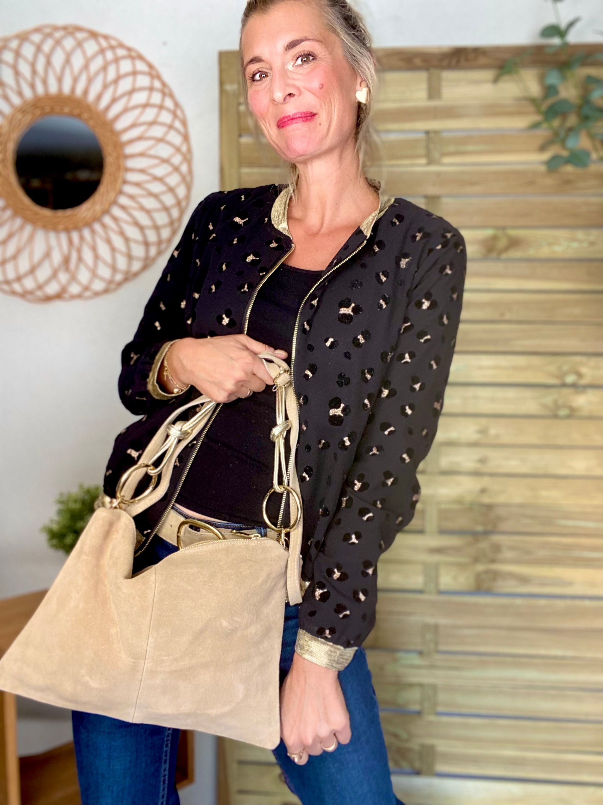 ⚡️PÉPITES FRIDAY - Sac en cuir daim 2 bandoulières (or et beige) - Beige - PACEY