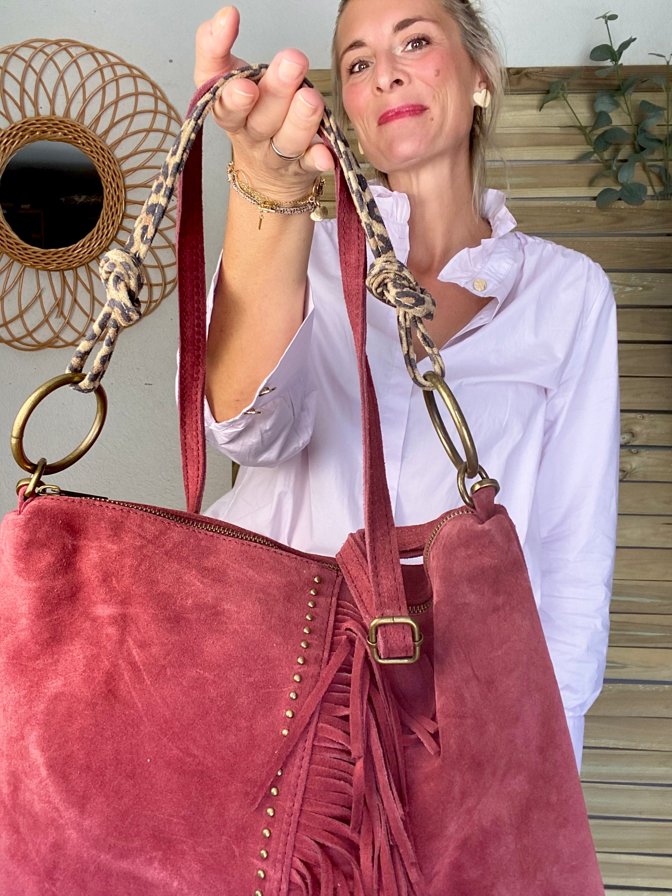 ⚡️PÉPITES FRIDAY - Sac en cuir daim 2 bandoulières (Léo et bordeaux) - Bordeaux - BROOKLYN