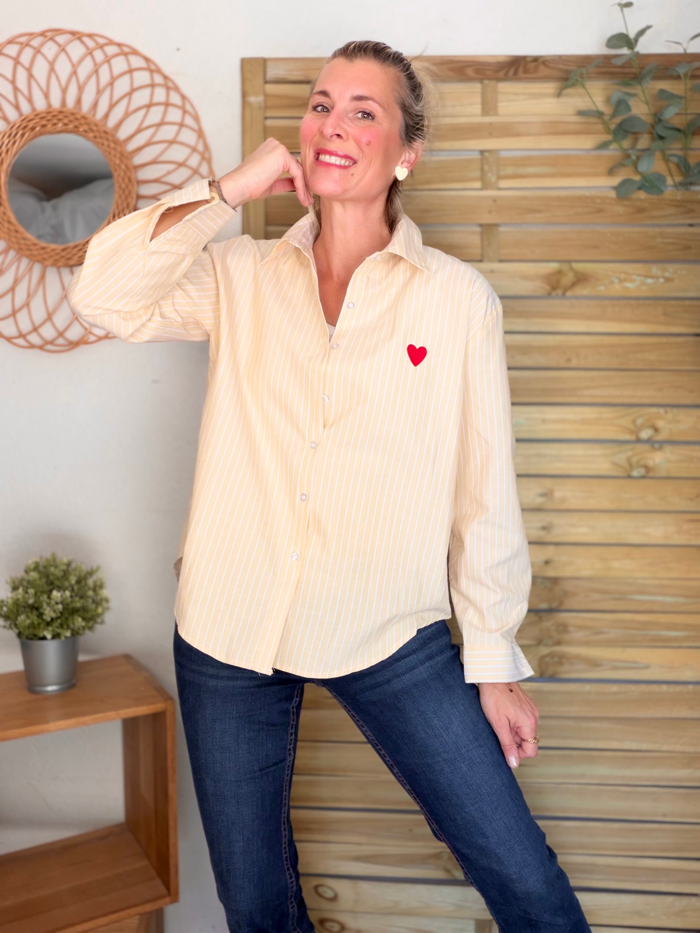 ⚡️ ARRIVAGE - Chemise à rayures et coeur brodés rouge ❤️ MALLAURY Jaune orangée