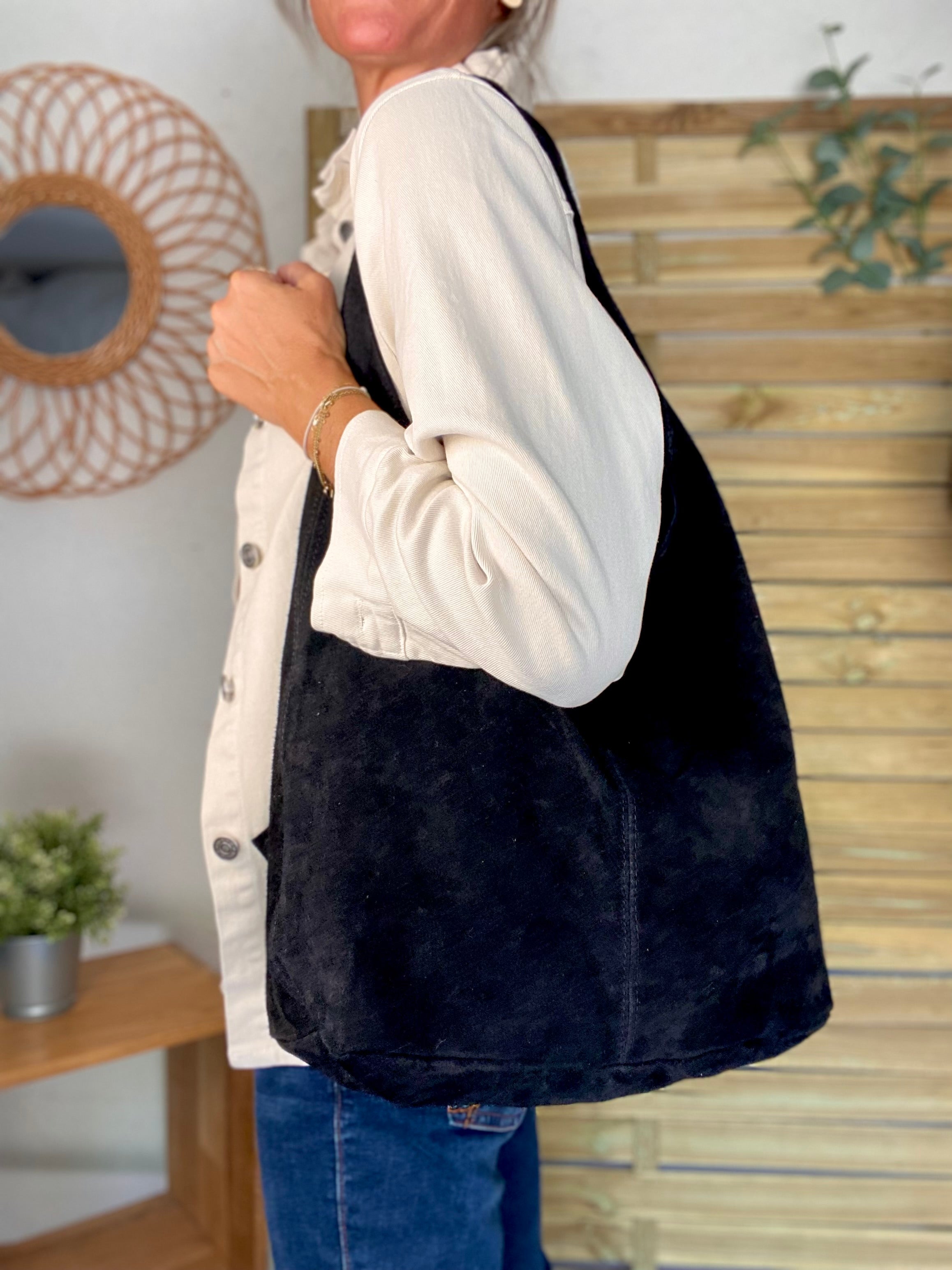 Sac cabas cuir daim MARLON - Noir