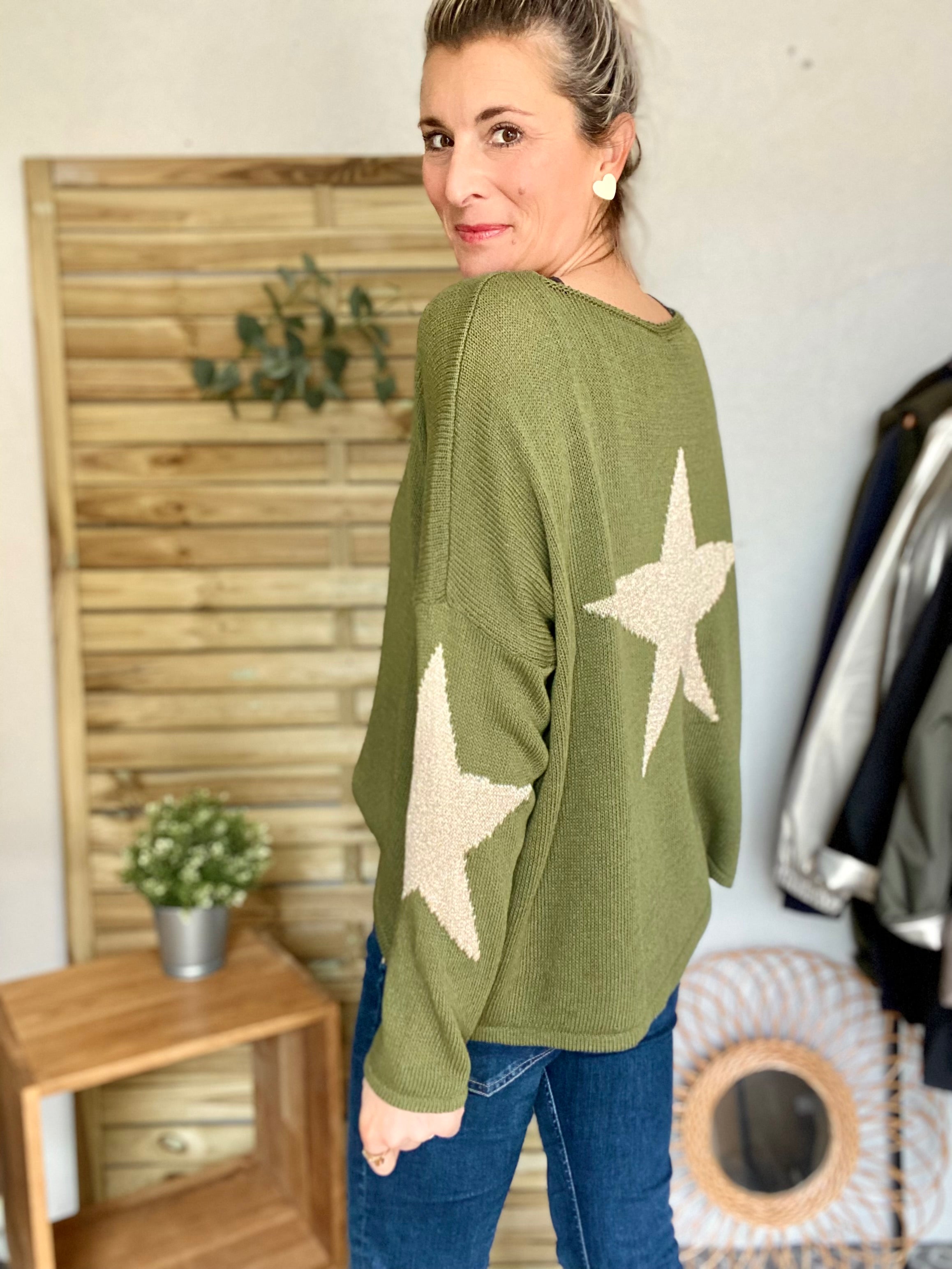 Pull Oversize étoiles dorées ALBA - Kaki