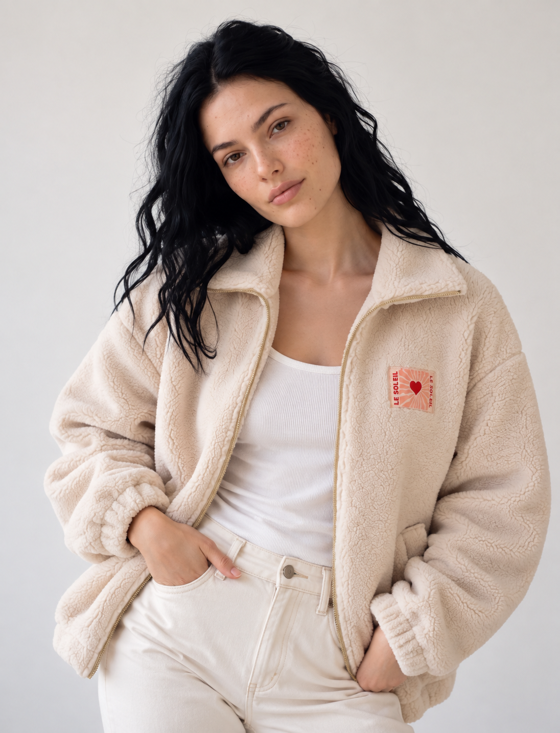 ⚡️ARRIVAGE • Veste Sherpa zippée « Soleil » DORO Écru