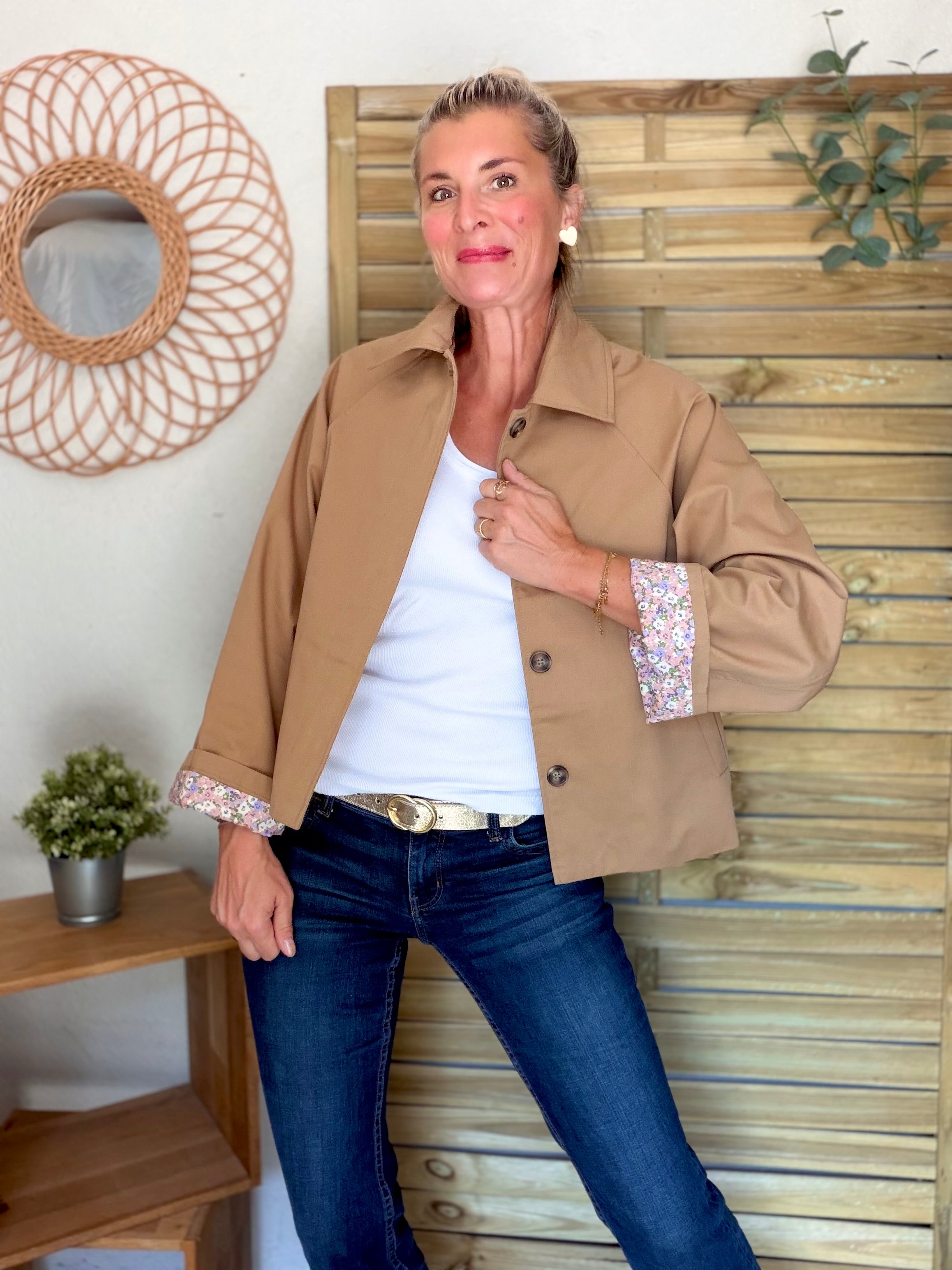 Veste Trench en coton Camel avec Liberty - MAHAUT - LILI et LALA