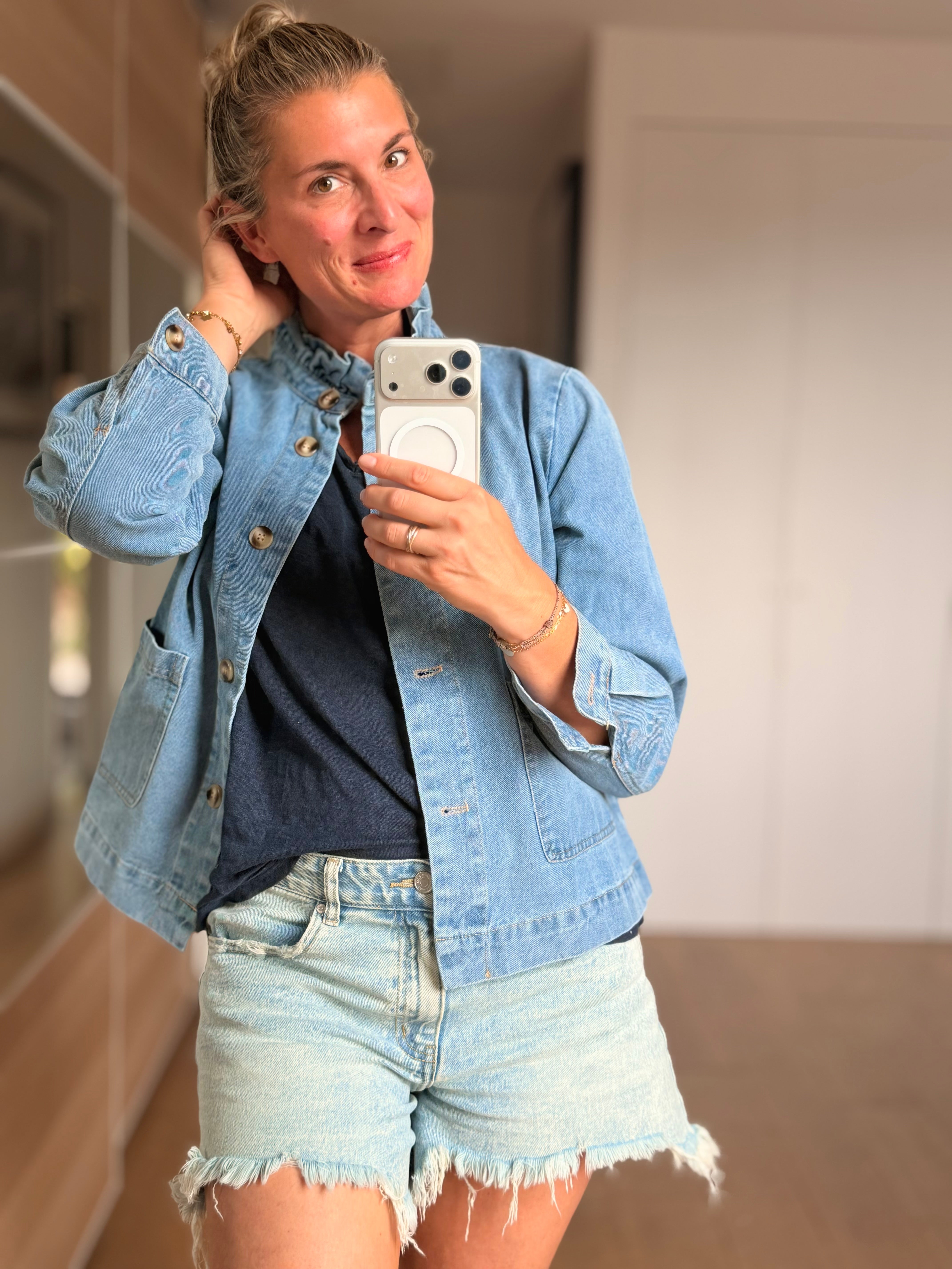 Veste courte légère col volanté JUNON Jean clair
