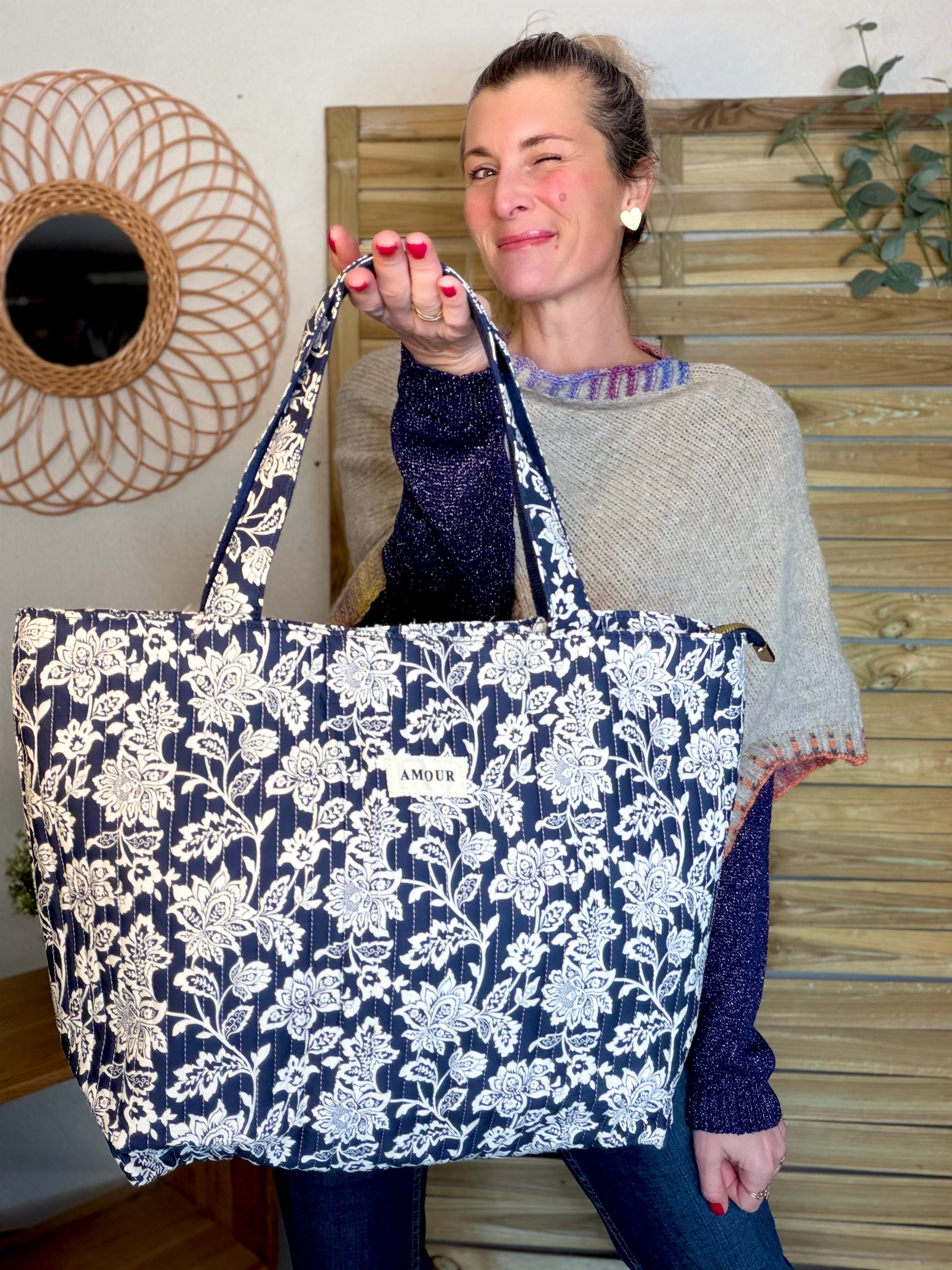 Sac cabas imprimé PIERCE - fleuri marine