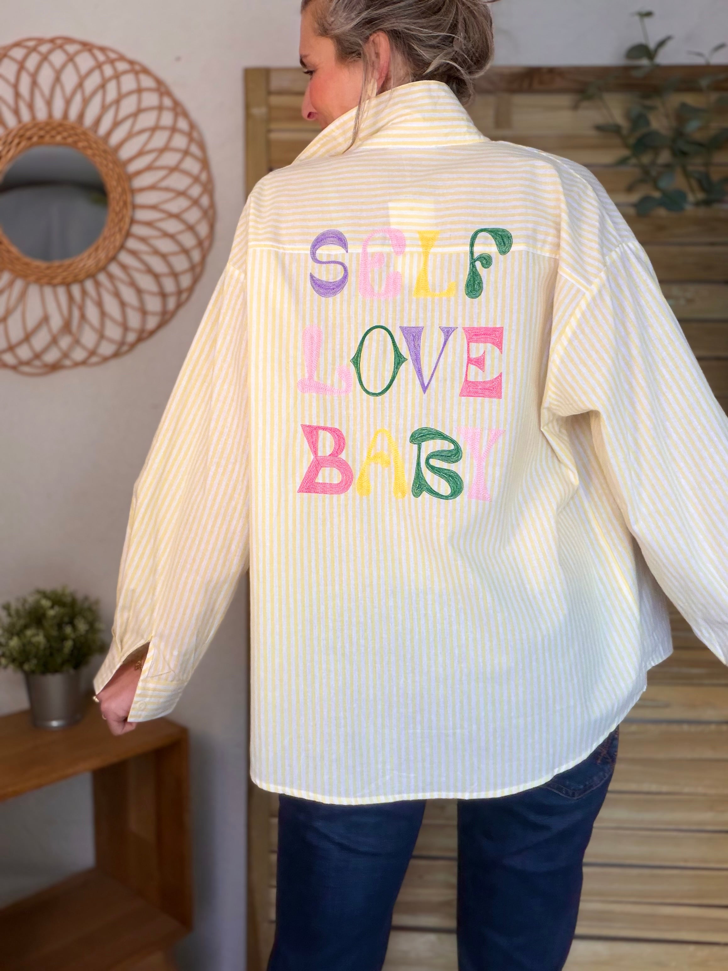 Chemise jaune rayée brodée SELF LOVE BABY - VITA