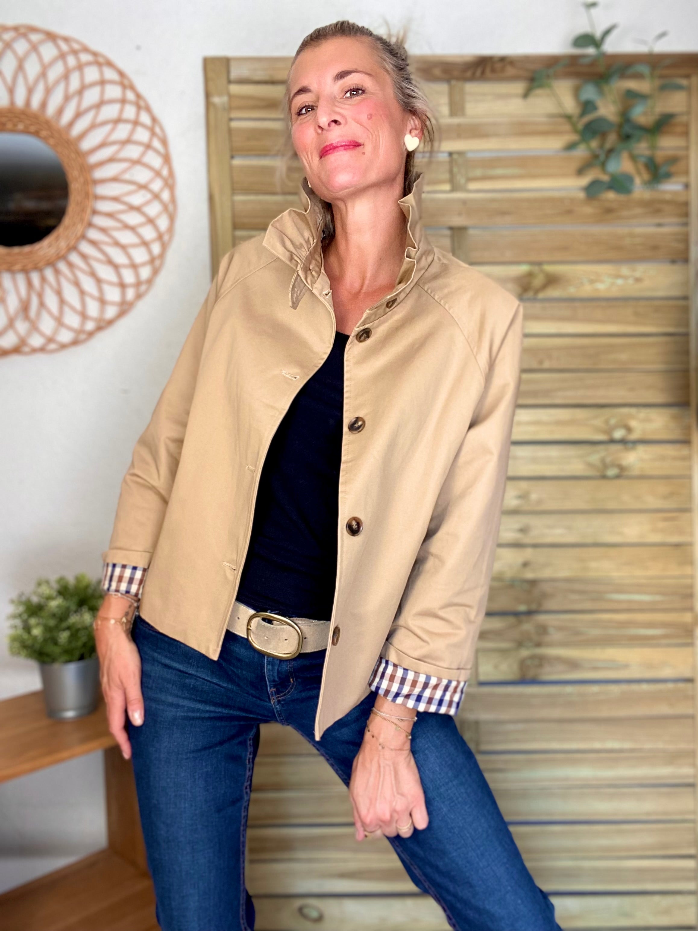 Veste Trench col victorien avec vichy - VICKY Beige