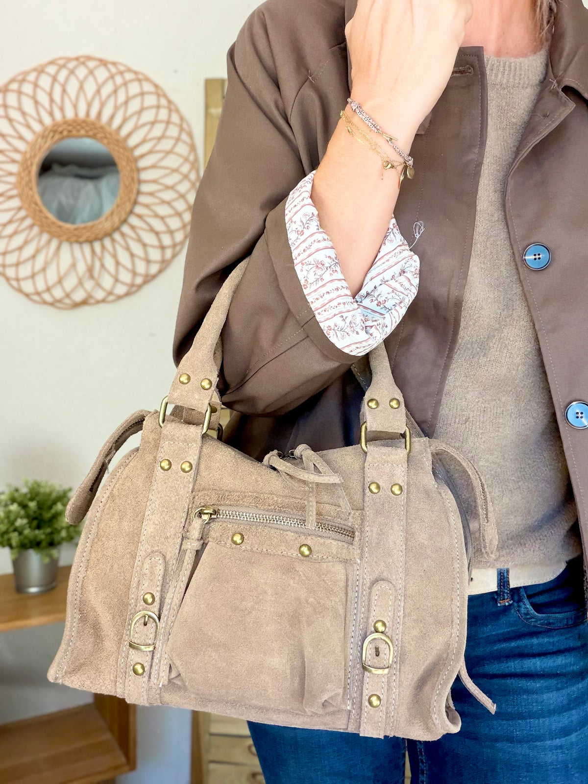 Sac à main en cuir daim • HUNTER Petit format - Taupe