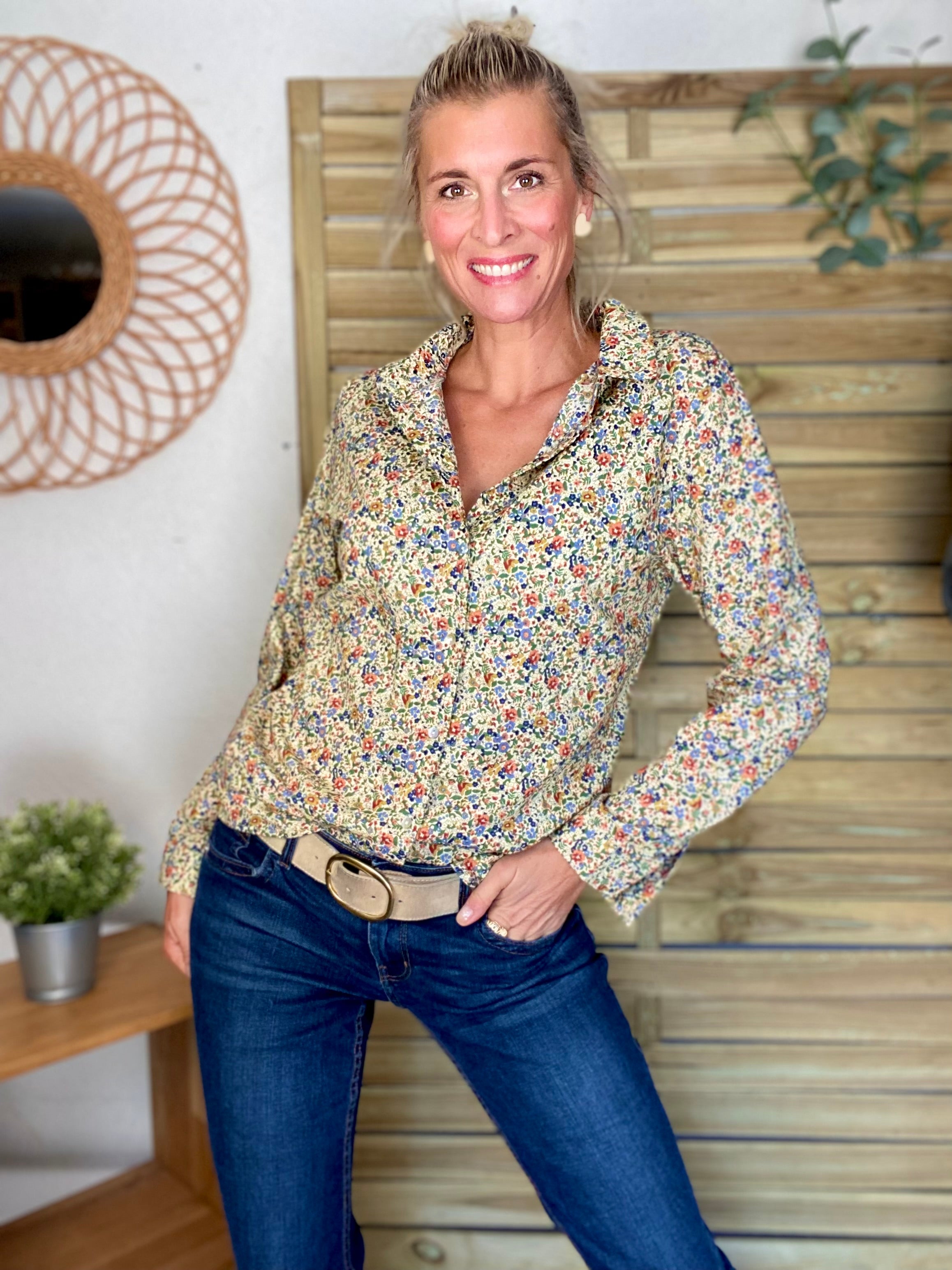 Chemise en coton imprimé Liberty vert 🌱 🌺 ÉLISE