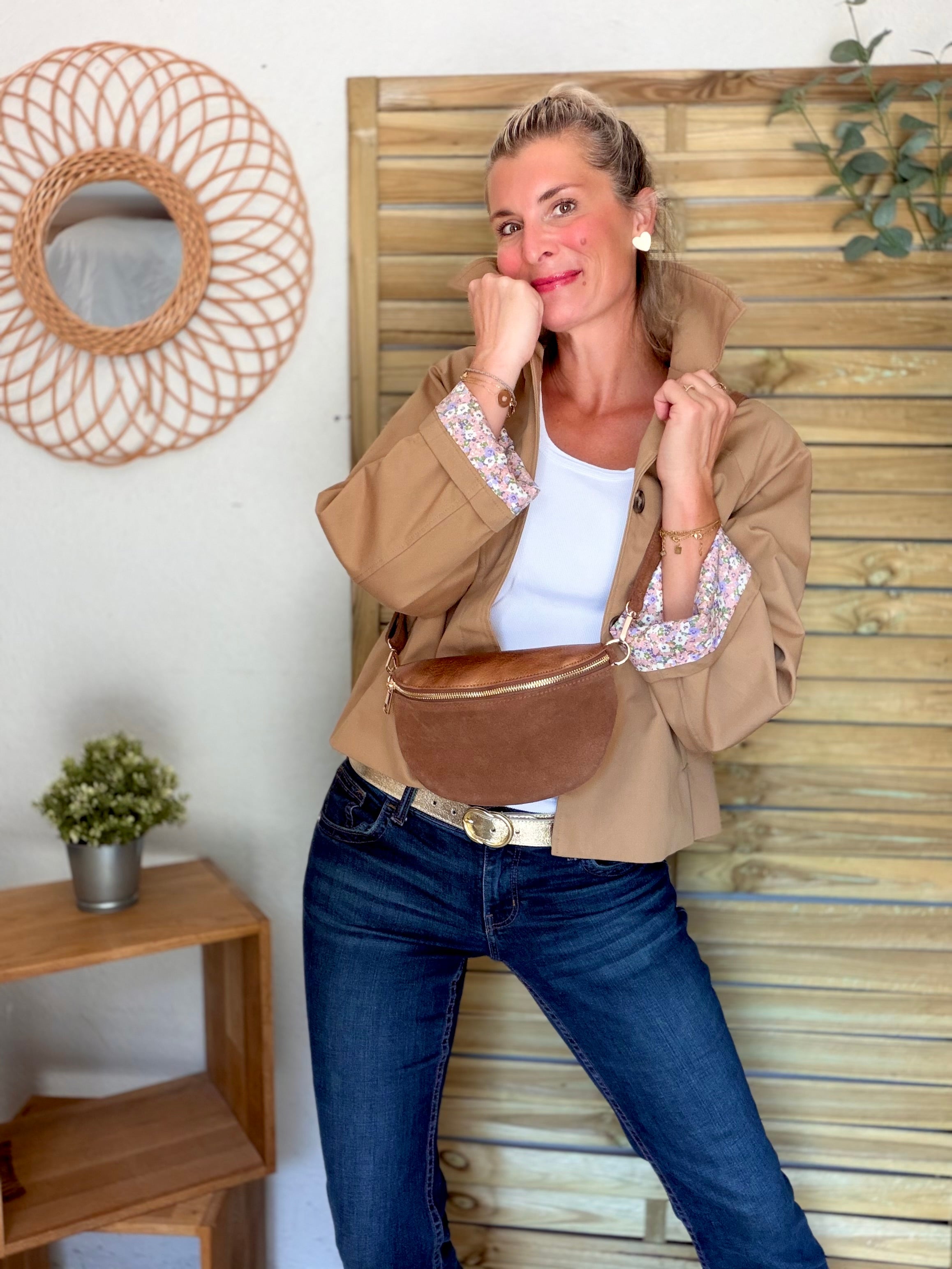 Veste Trench en coton Camel avec Liberty - MAHAUT - LILI et LALA