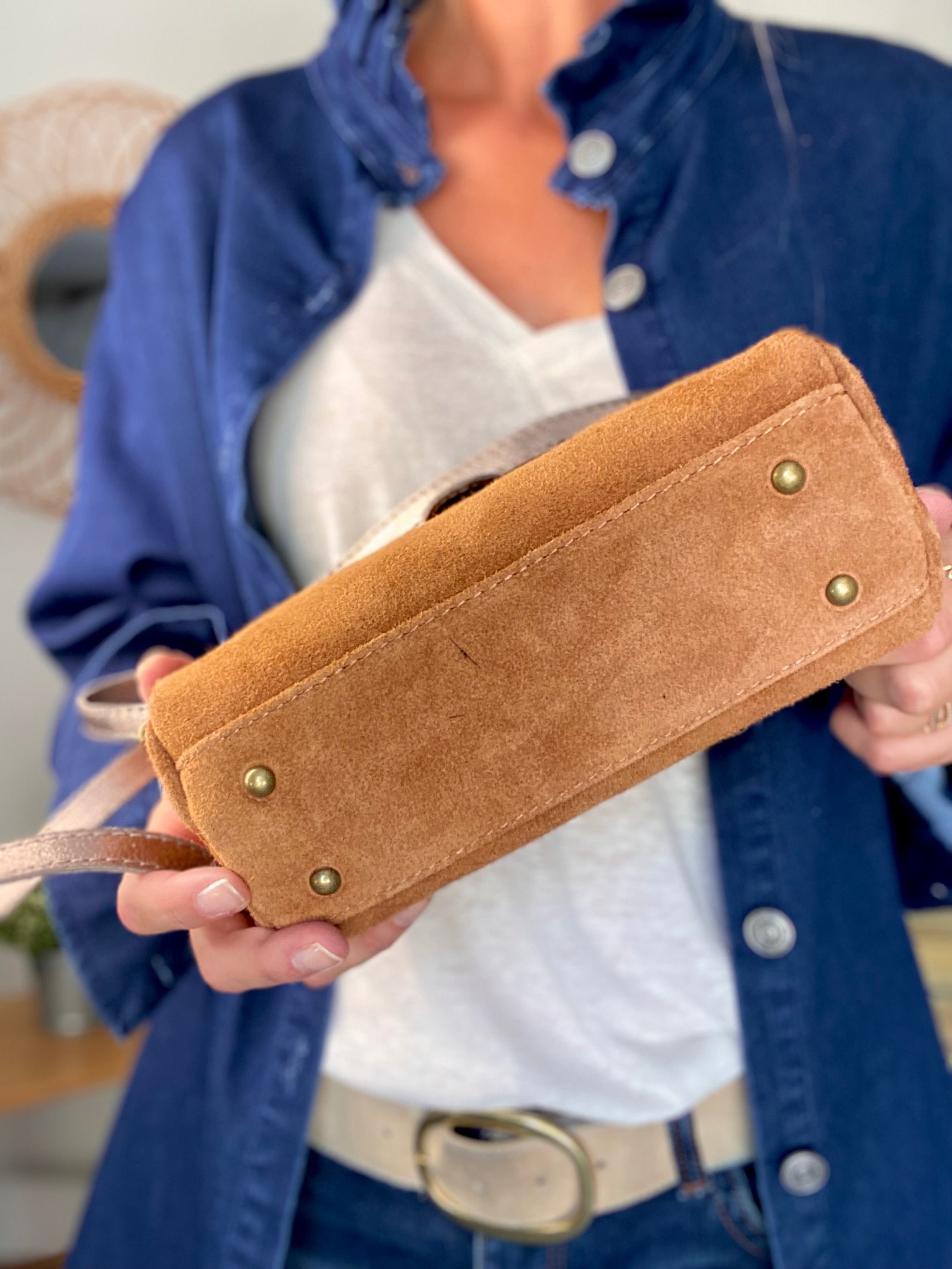 Sac bandoulière en cuir EZRA - Camel/Bronze