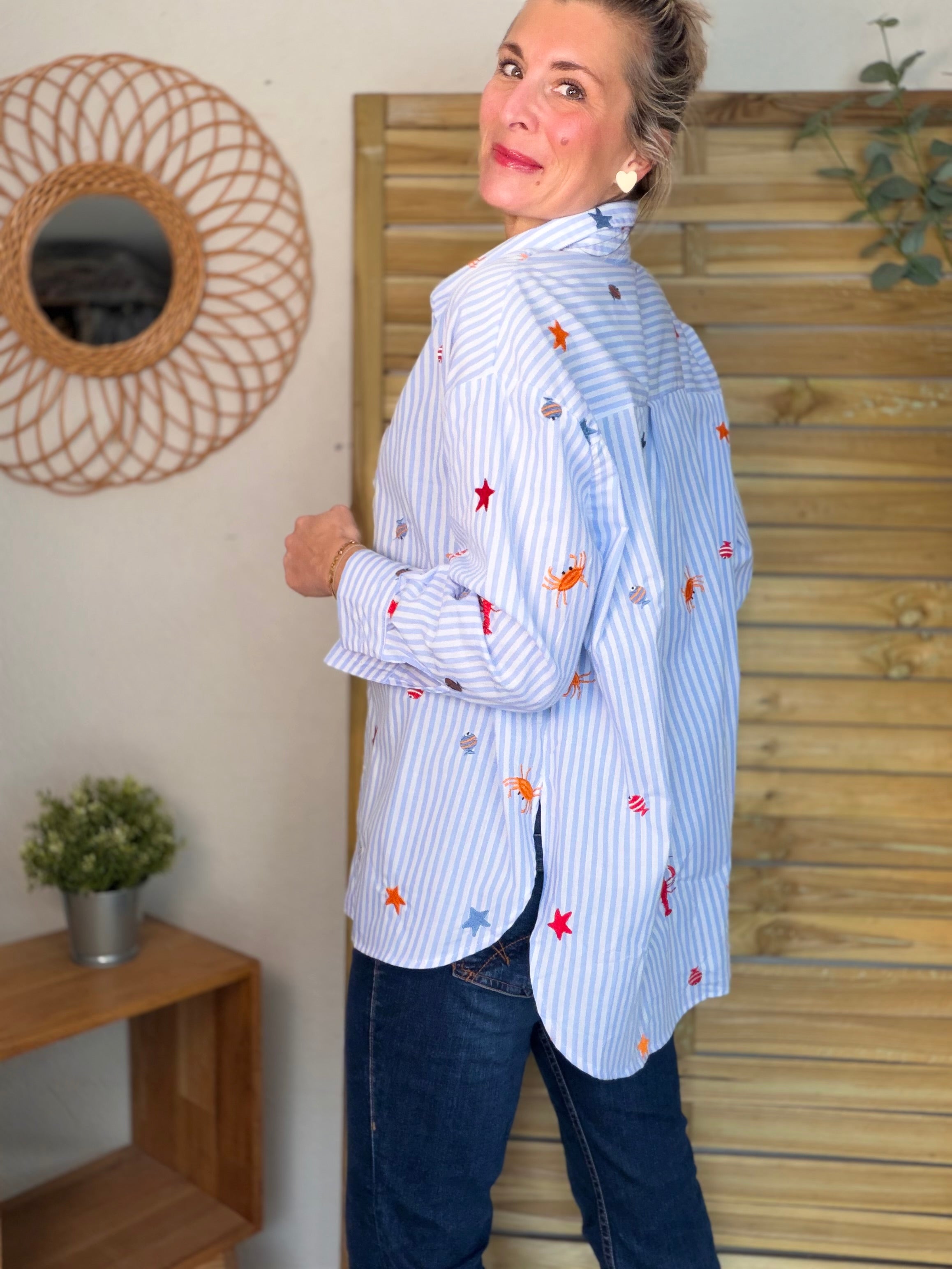 ⚡️ARRIVAGE - Chemise bleue à rayures coquillages et crustacés - ELORY