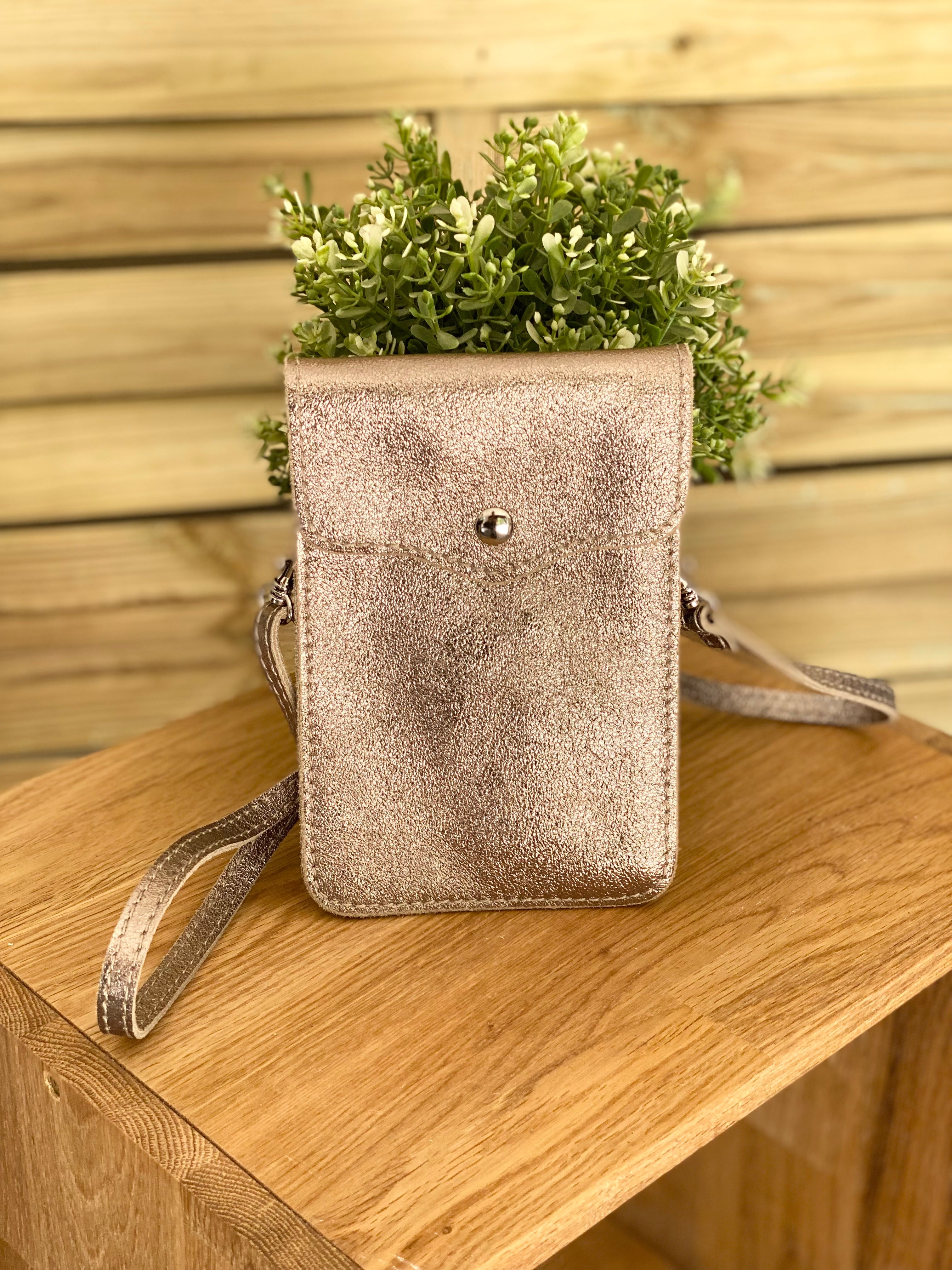 Pochette bandoulière en cuir irisé - FLORE - Bronze (7 coloris)