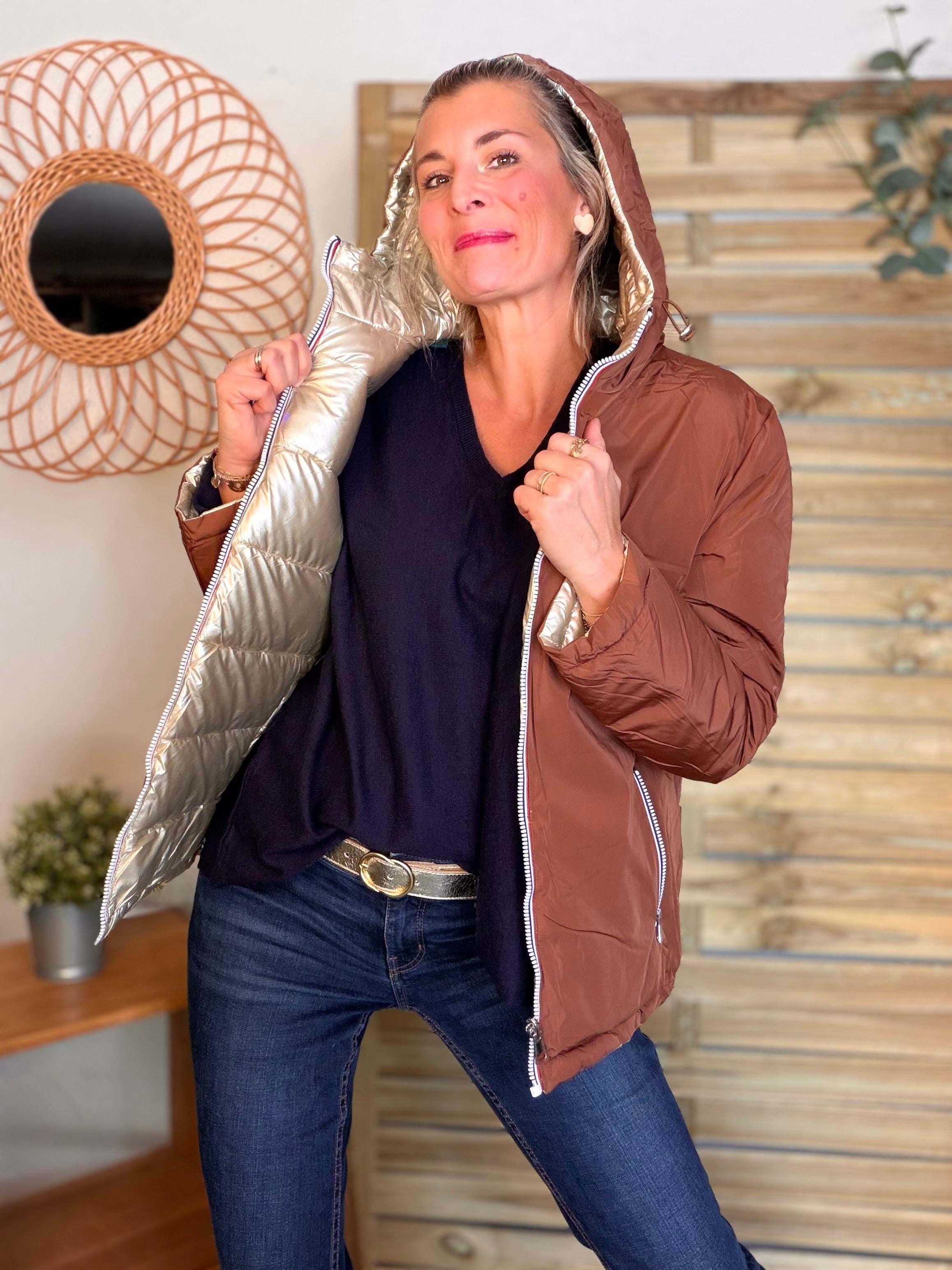 ⚡️PÉPITES FRIDAY - Doudoune imperméable réversible longue ANGÈLE COURT - Rouille choco - MELYA MELODY