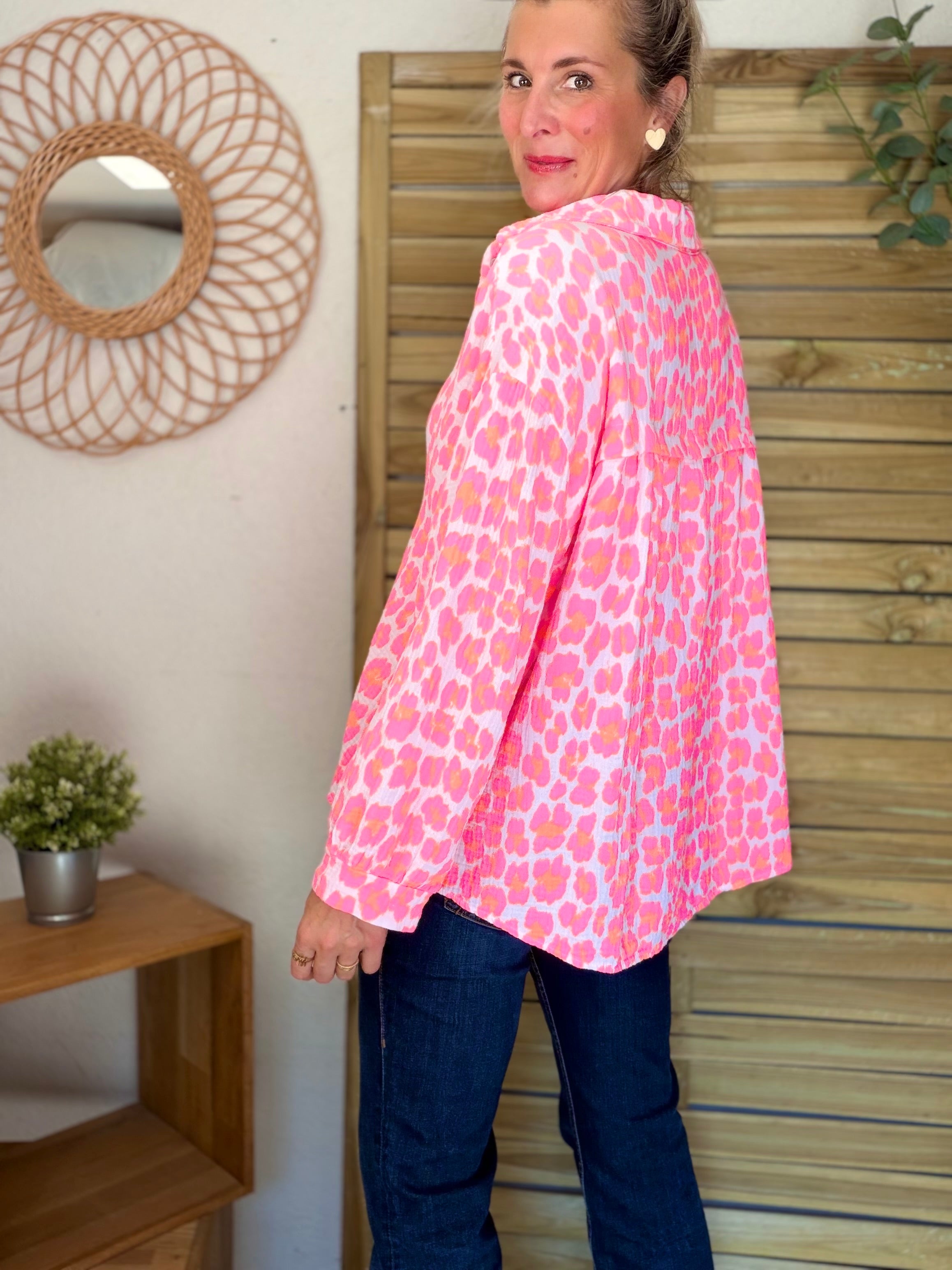 Chemise en gaze de coton FÉLICIE Léo Rose fluo