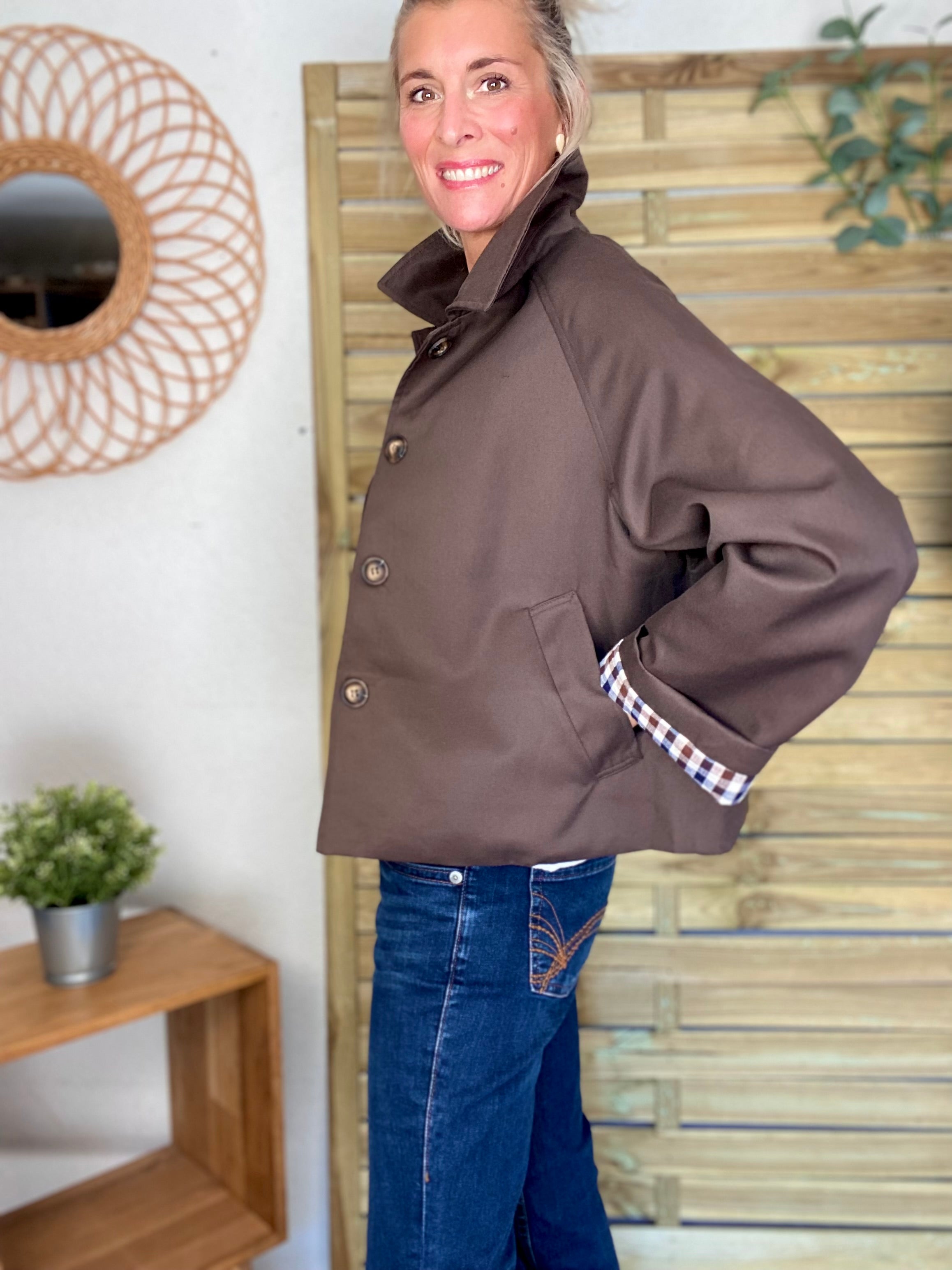Veste Trench en coton avec vichy - YSEULT court Chocolat