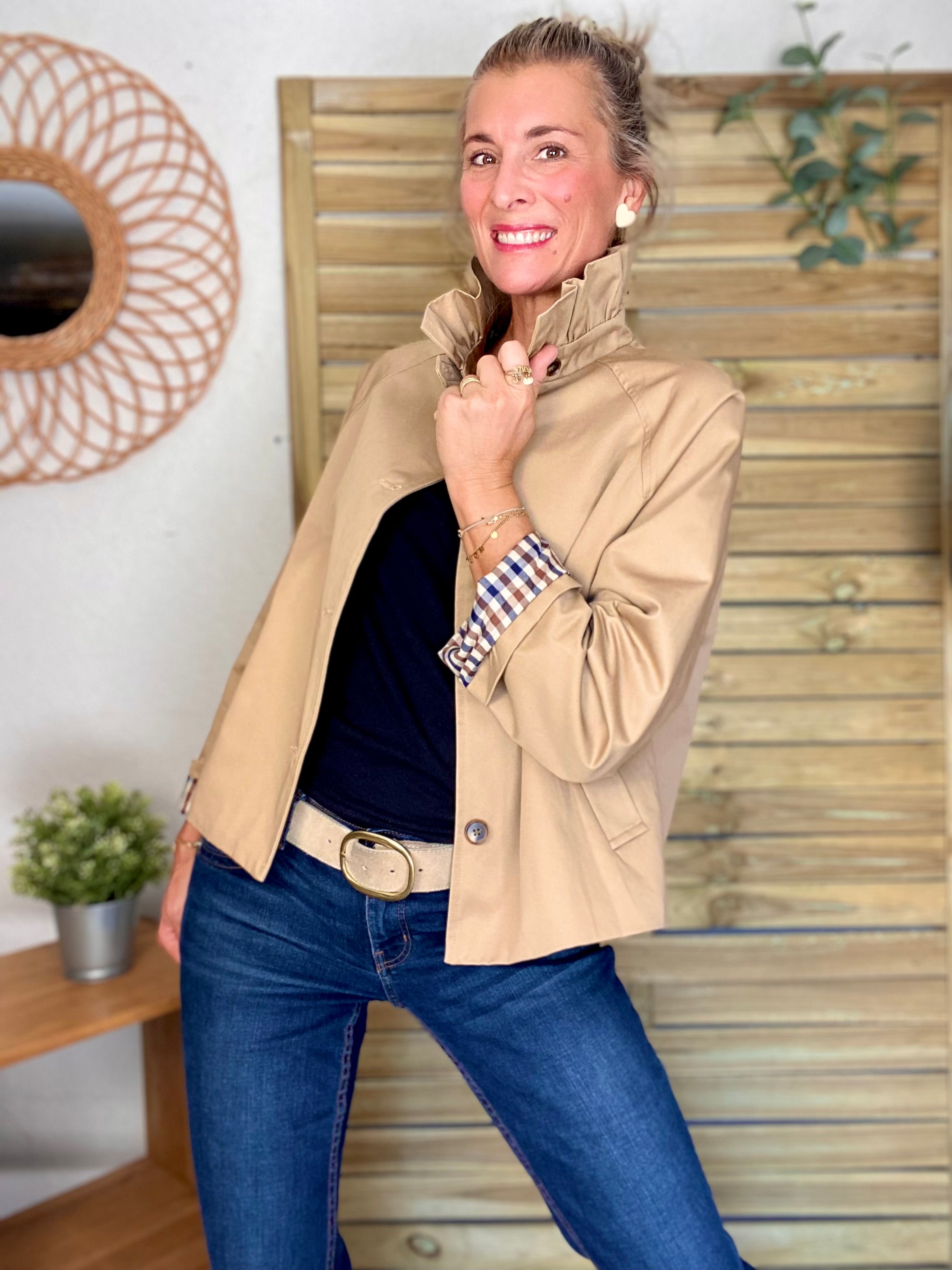 Veste Trench col victorien avec vichy - VICKY Beige