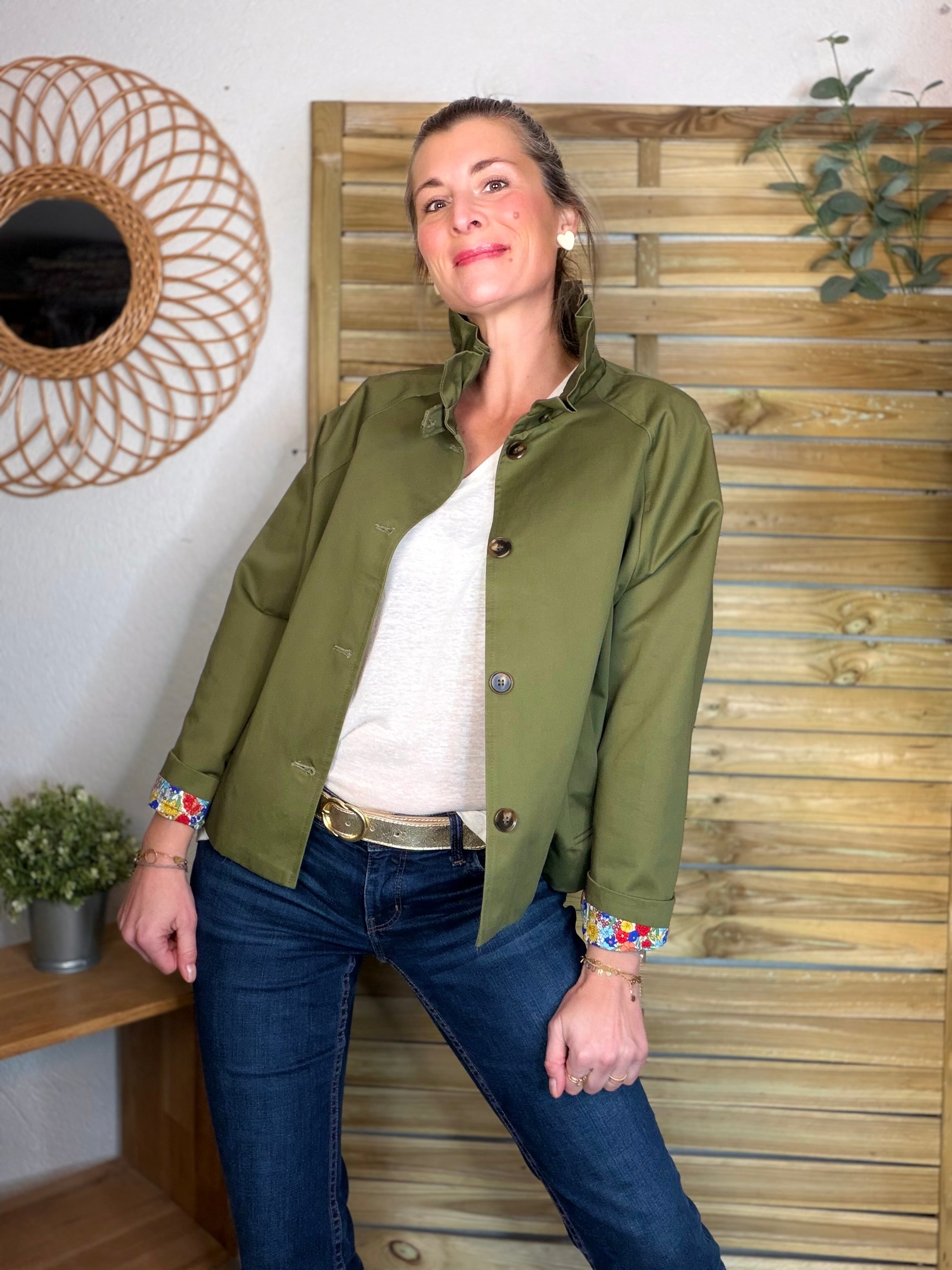 Veste Trench col victorien avec Liberty - VICKY Kaki