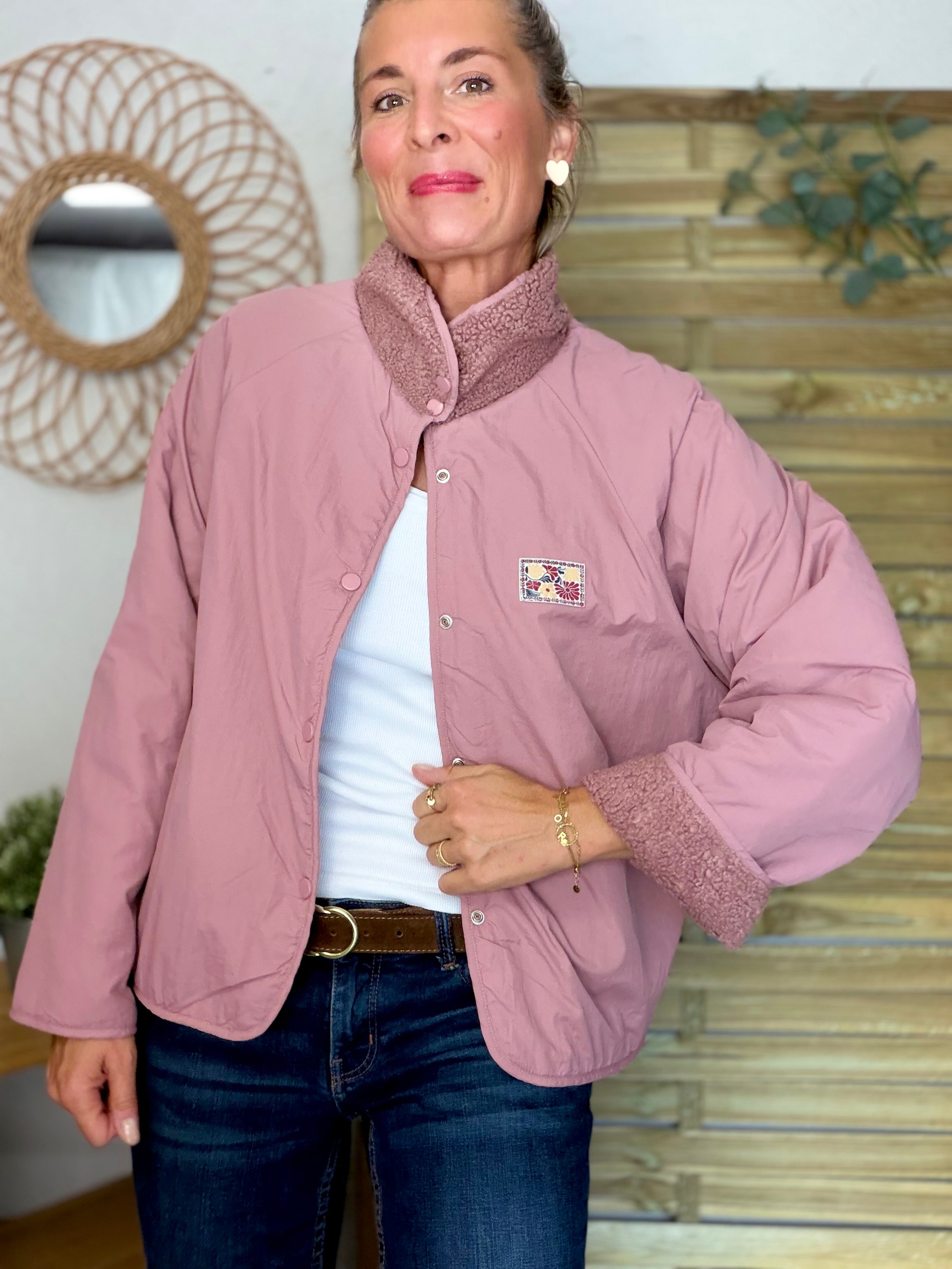 Veste matelassée réversible Sherpa AMÉLIE Vieux rose