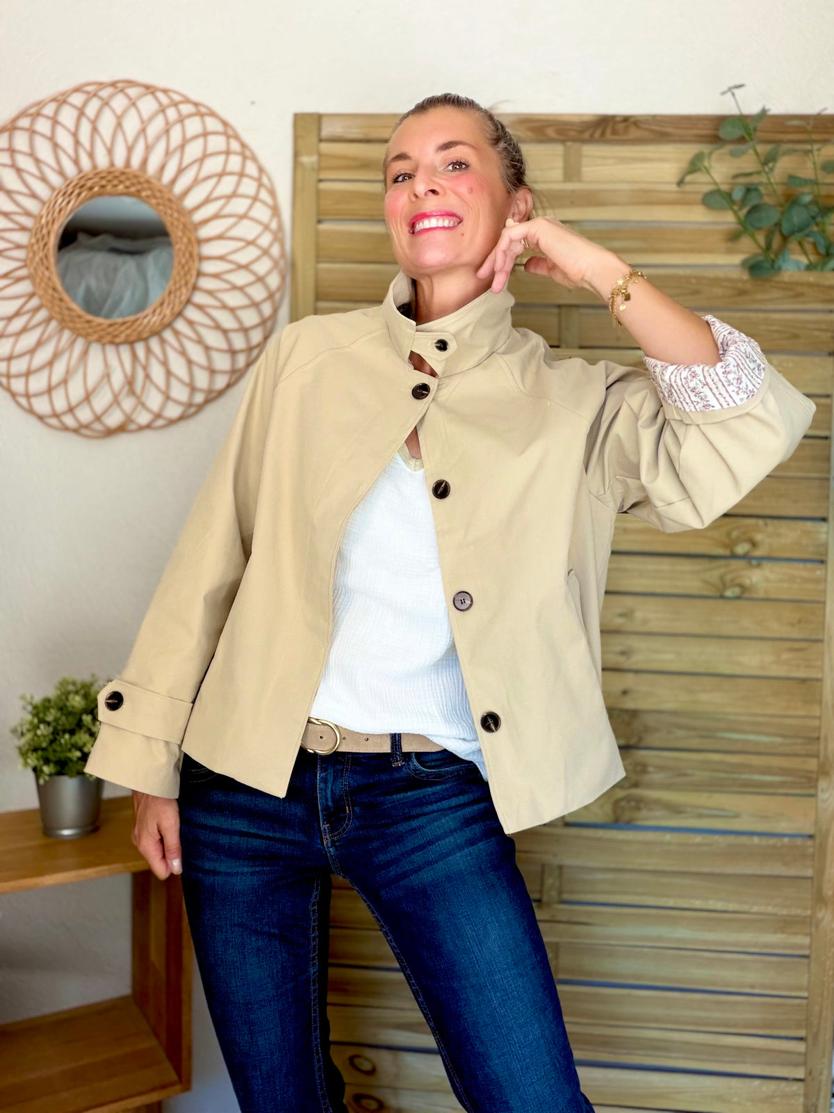 Veste Trench avec Liberty - MADELEINE Beige
