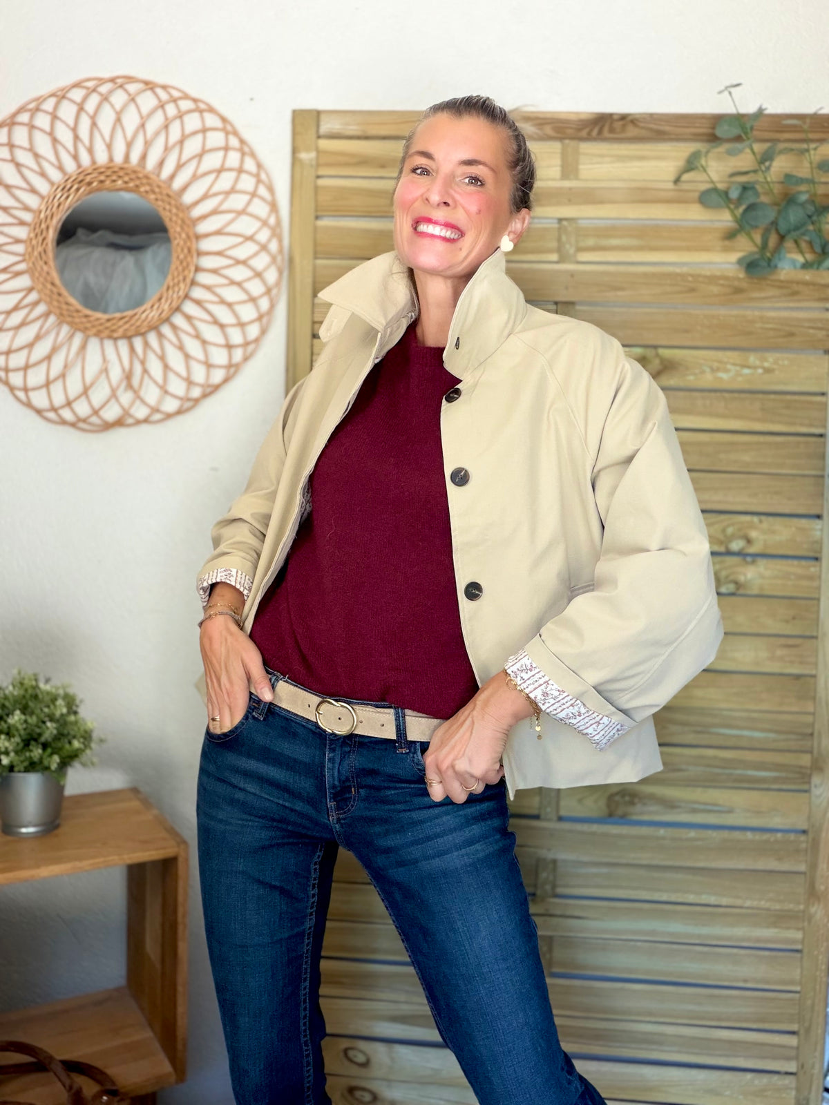 Veste Trench avec Liberty - MADELEINE Beige
