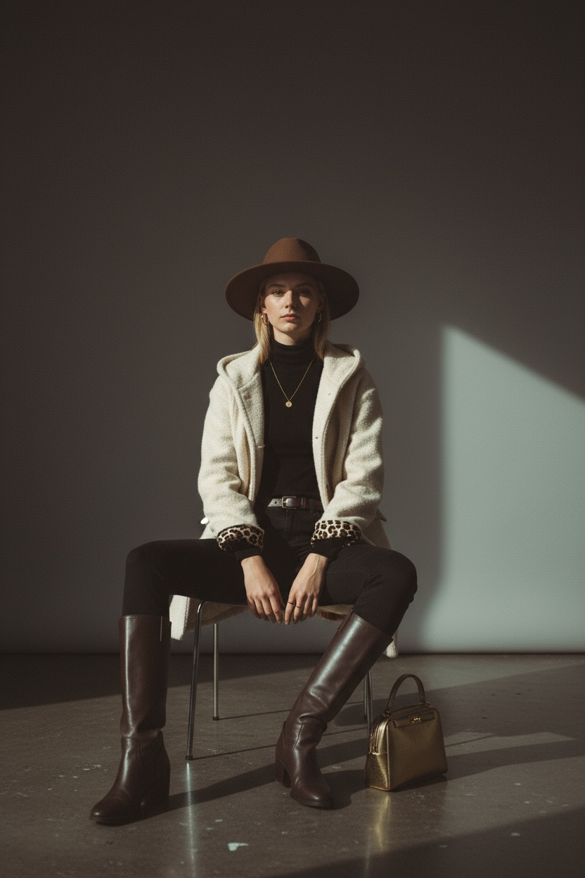 Manteau en laine EUGÉNIE avec détails Léo 🐆 - Crème