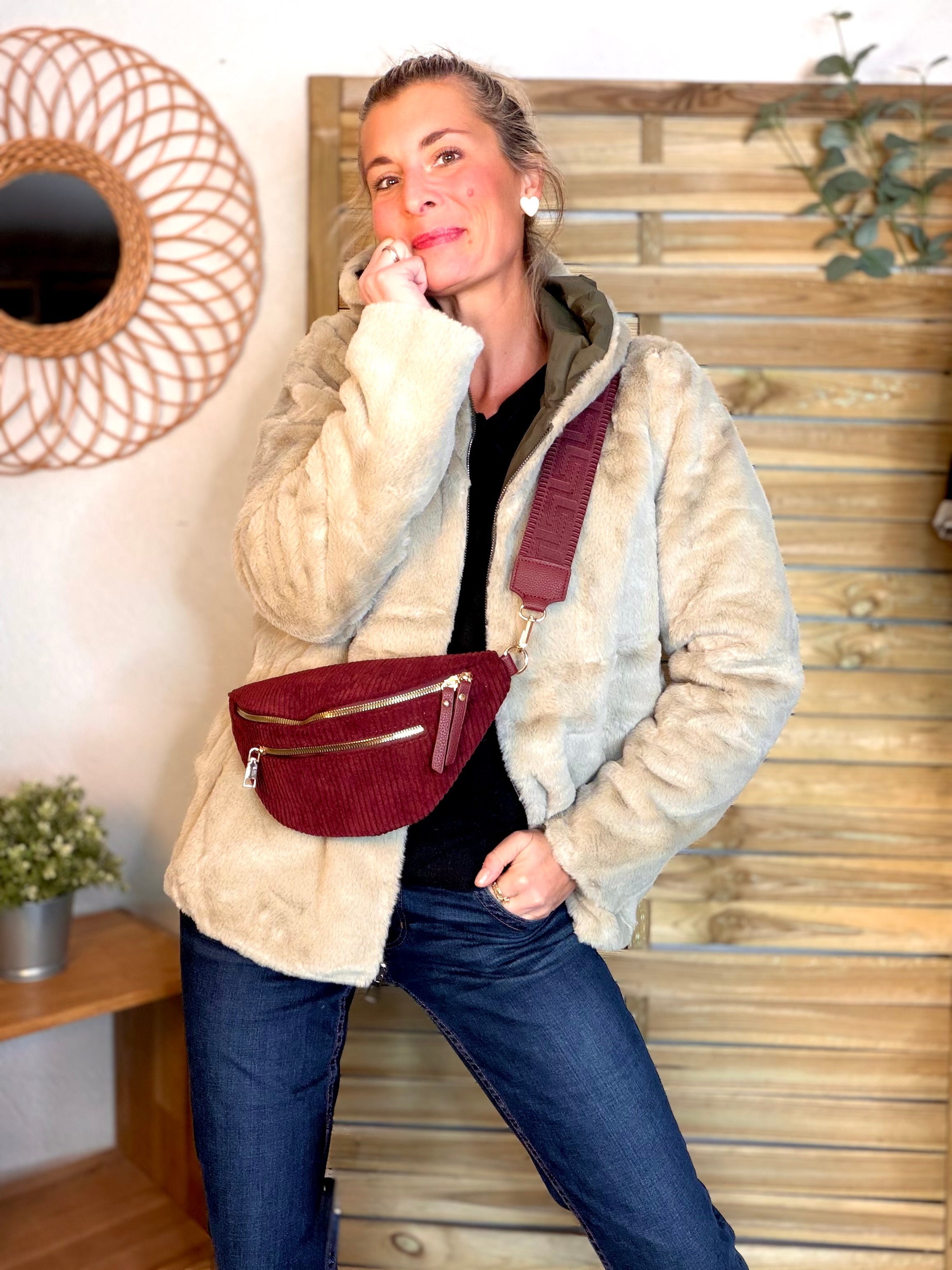 Parka Imperméable réversible fourrée Kaki / Beige ALIX Court - LAURA JO