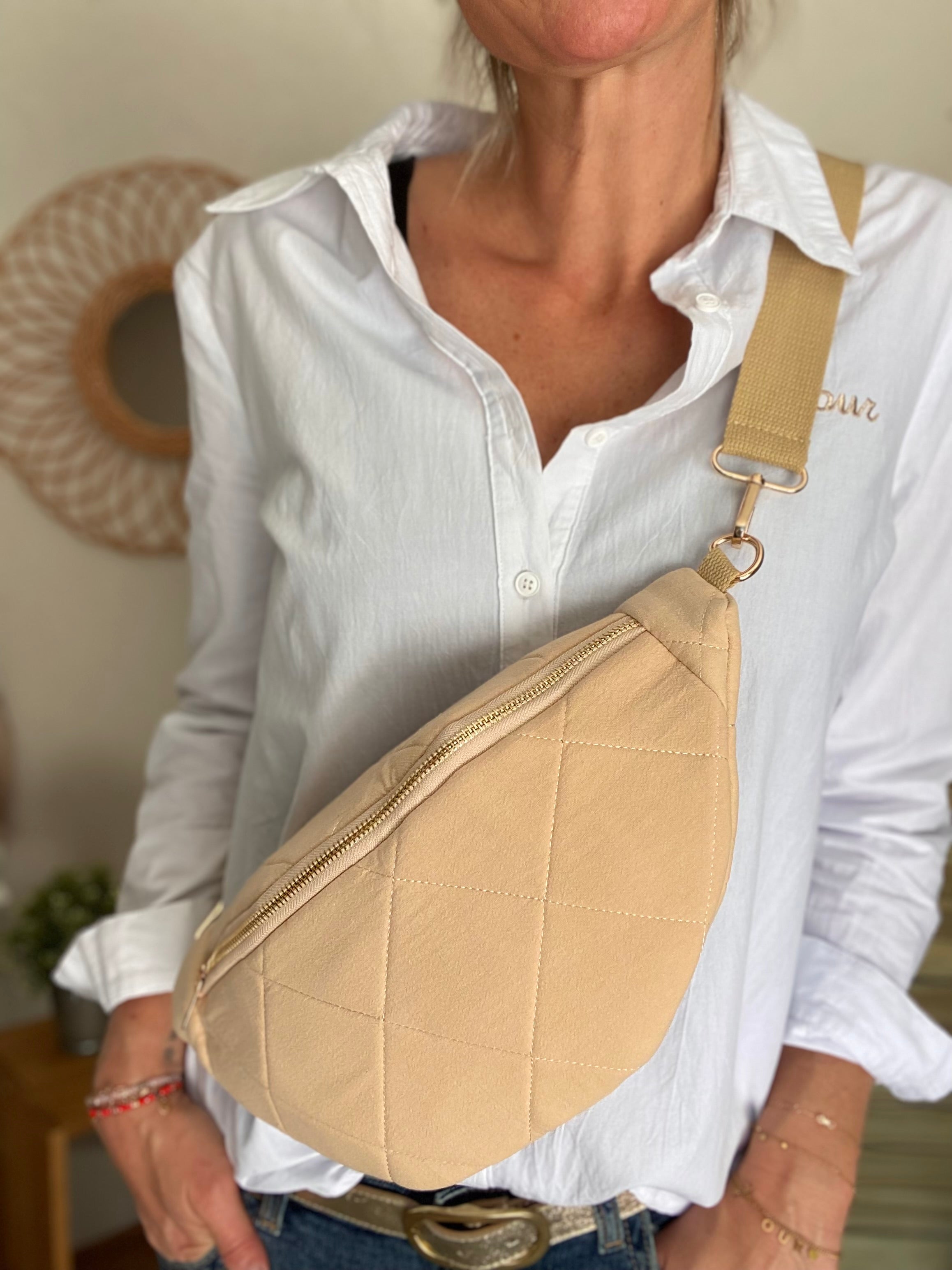 Sac banane XL gaze de coton surpiquée Ciao Boum - CARLY - Beige - FIN DE SÉRIE