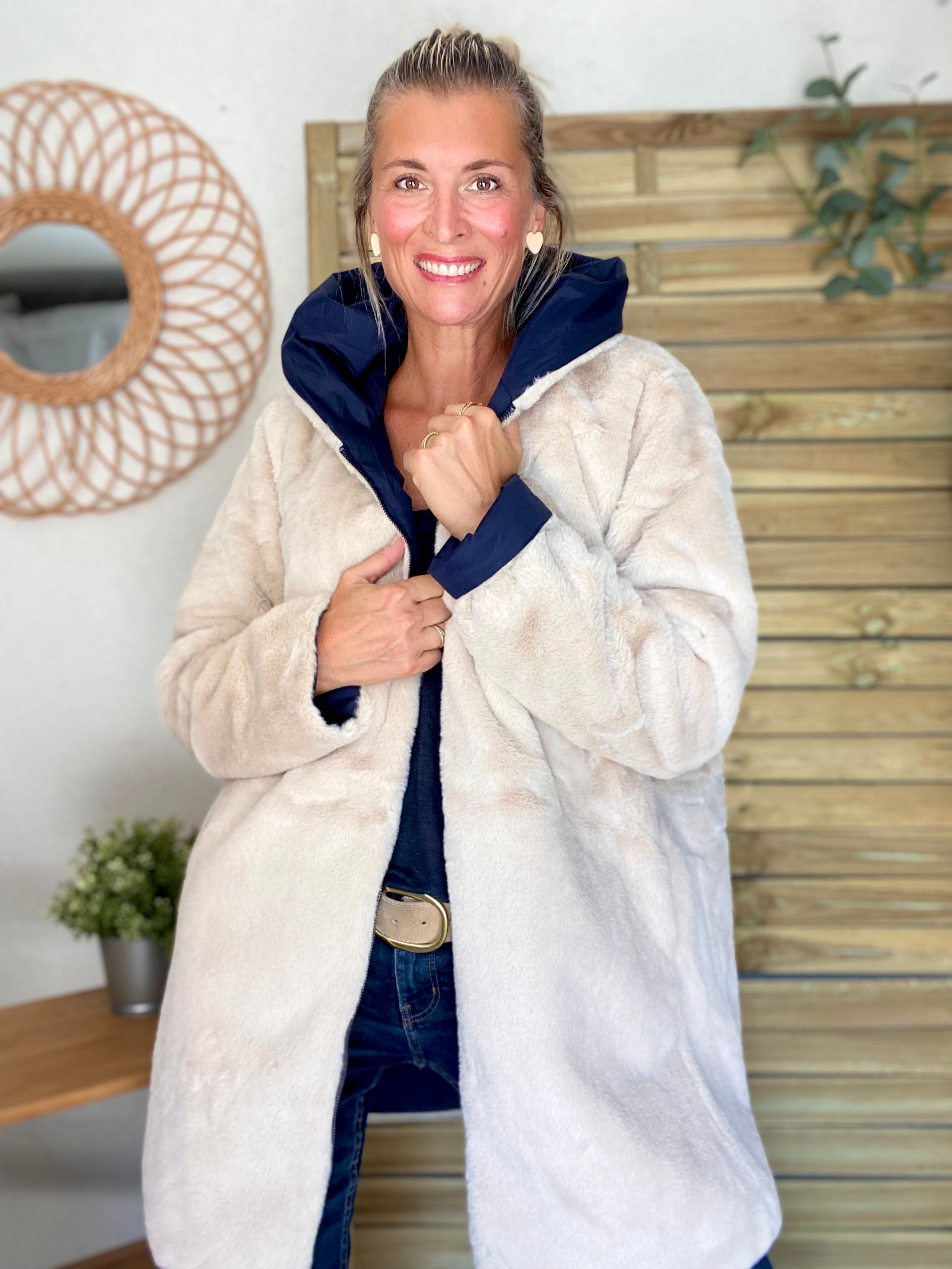 Parka Imperméable réversible fourrée Bleu marine / Beige ALIX - LAURA JO