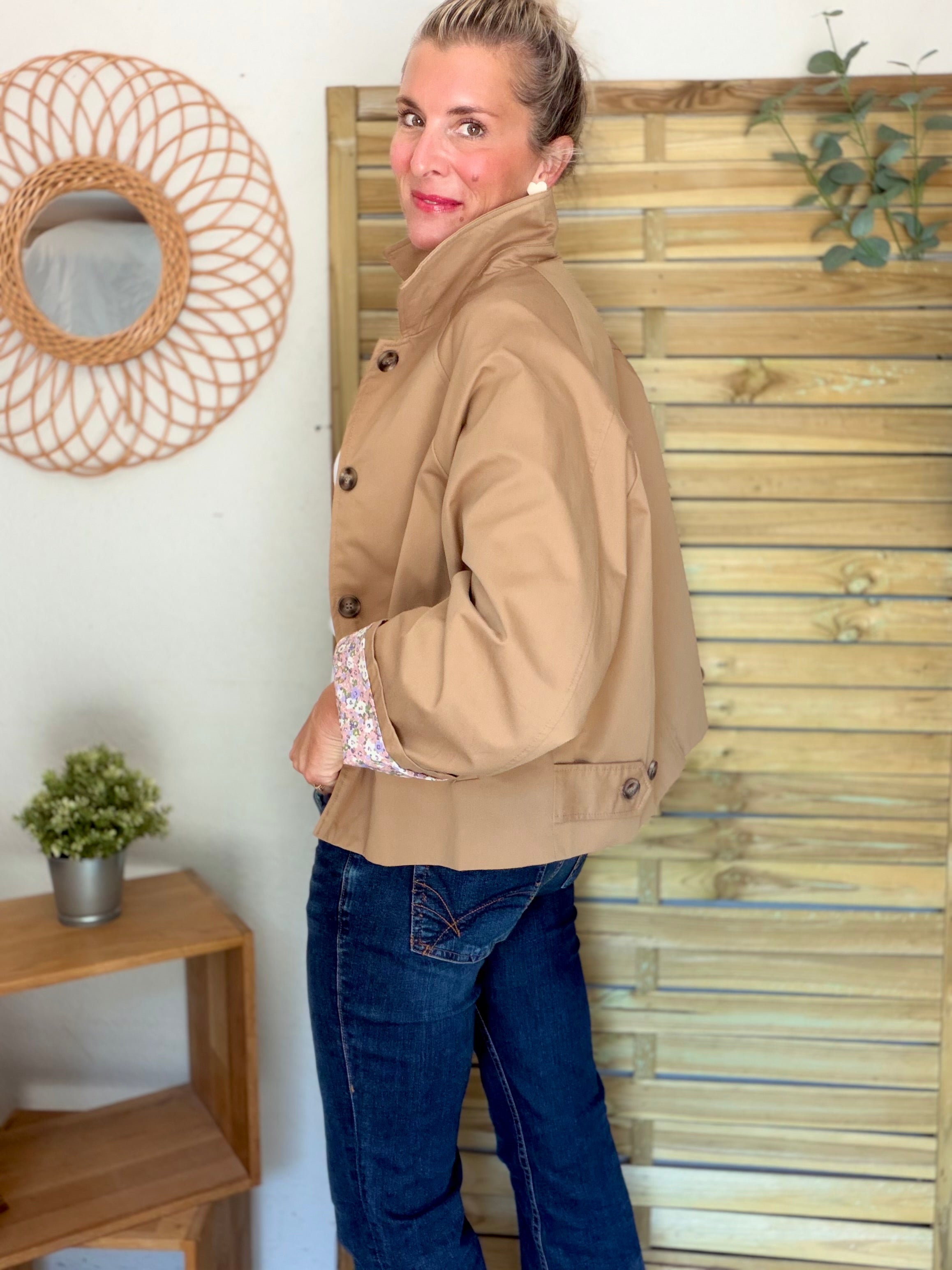 Veste Trench en coton Camel avec Liberty - MAHAUT - LILI et LALA