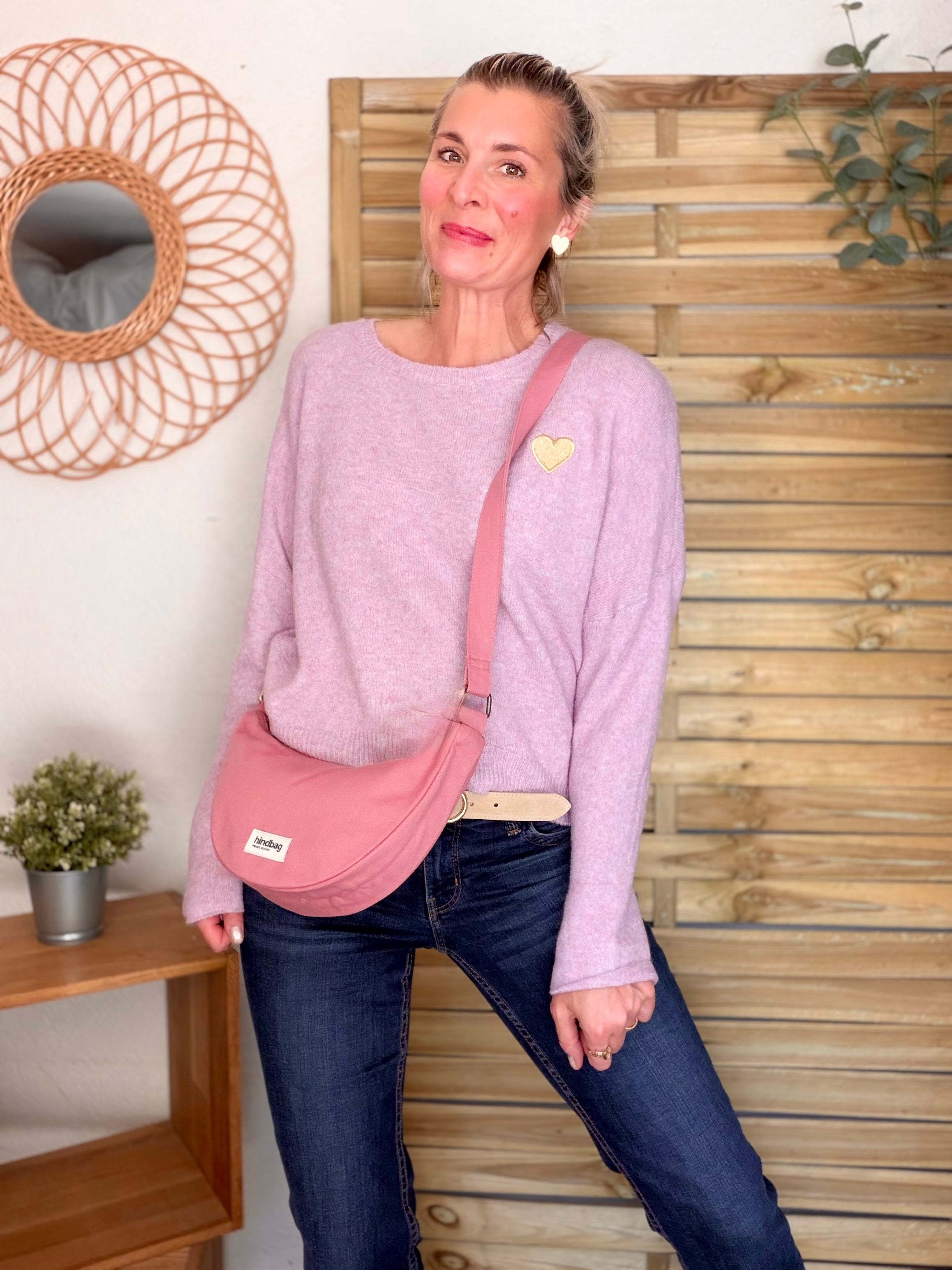 Pull léger en maille cœur doré brodé 💛 MELISSA - Parme chiné