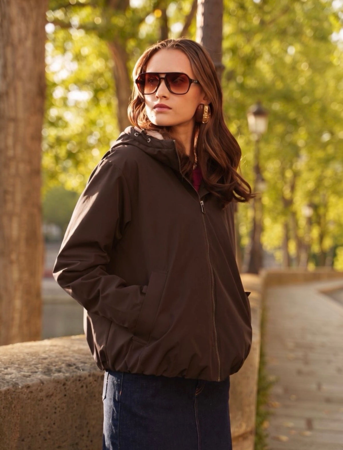 LAURA JO - Imperméable fourrée EVA court - Chocolat