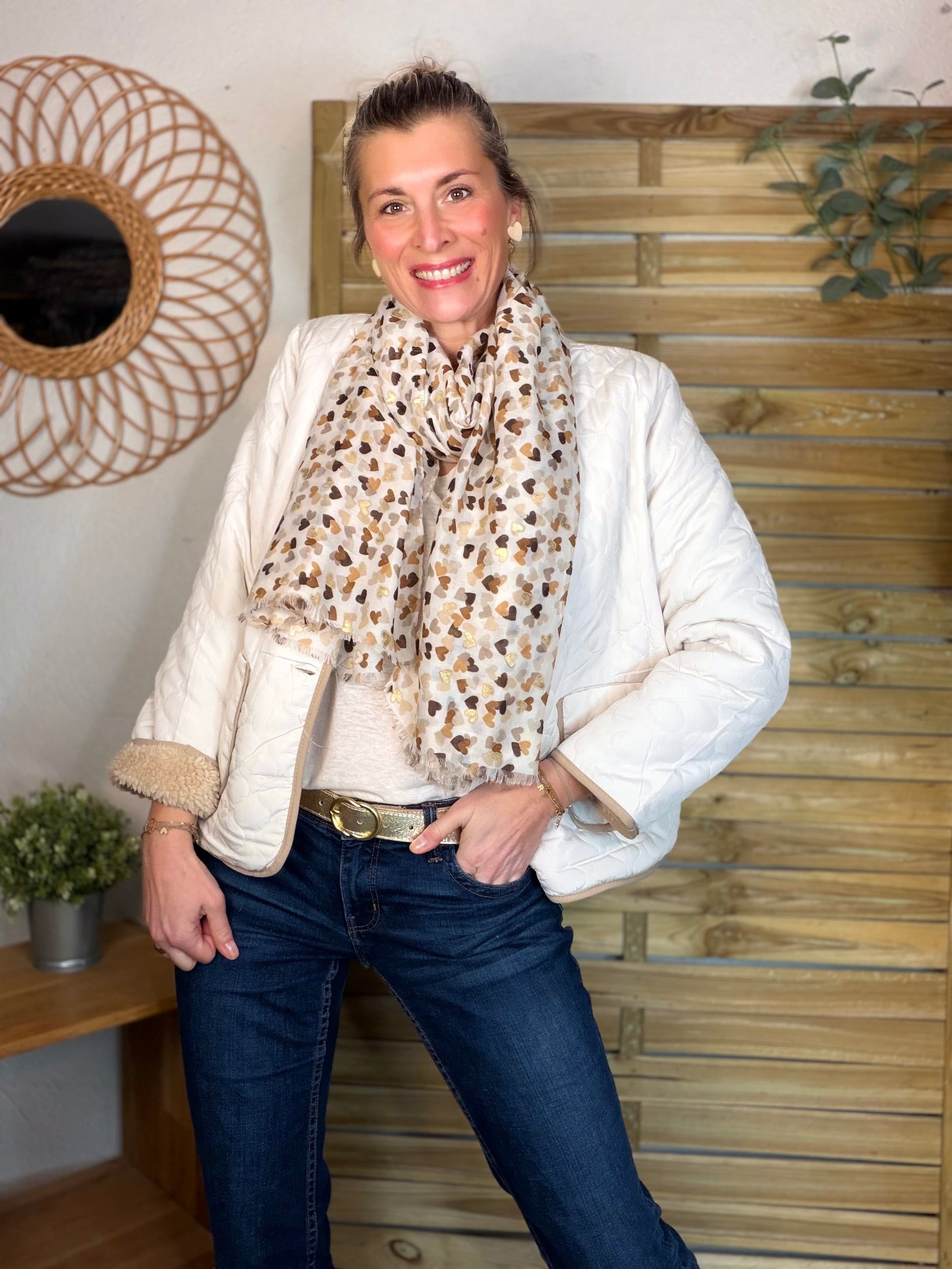 Foulard Cœurs SIGRID - Taupe 💛🧡🤎