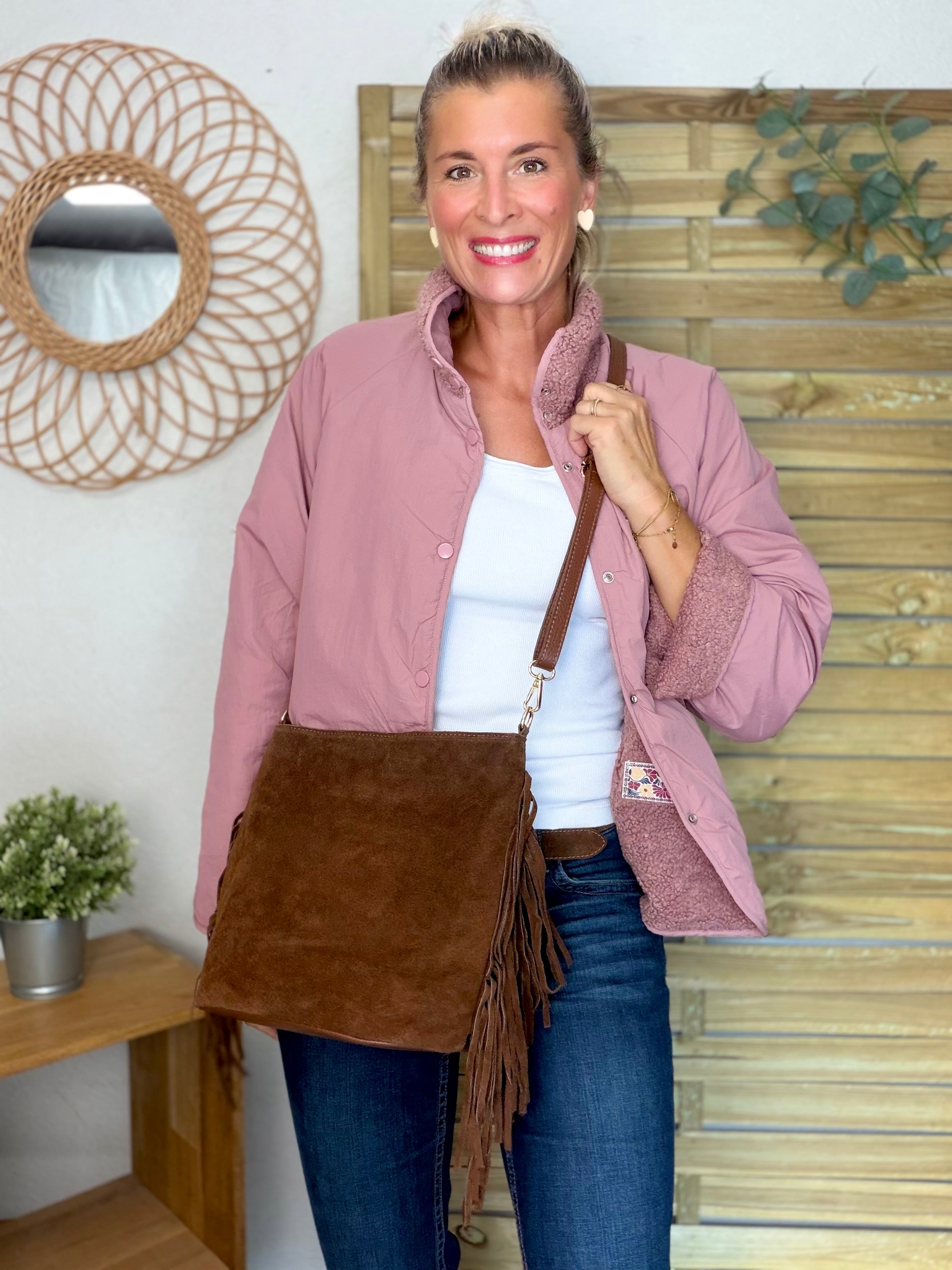 Veste matelassée réversible Sherpa AMÉLIE Vieux rose