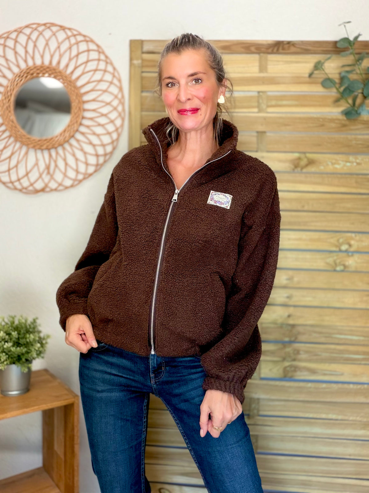 Veste Sherpa zippée LÉONIE Chocolat