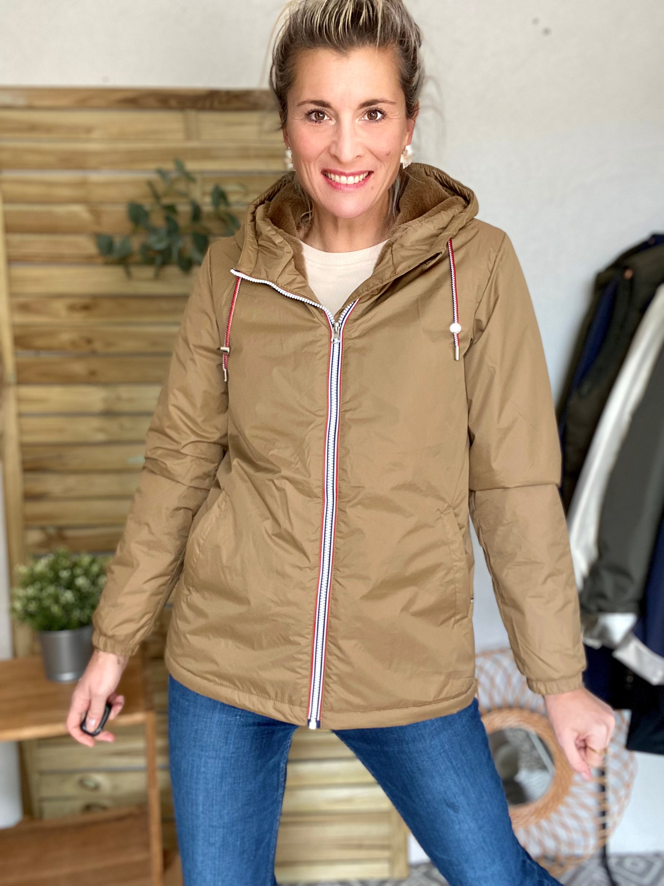 Parka Imperméable THELMA MI-LONG fourré - Camel - Laura Jo