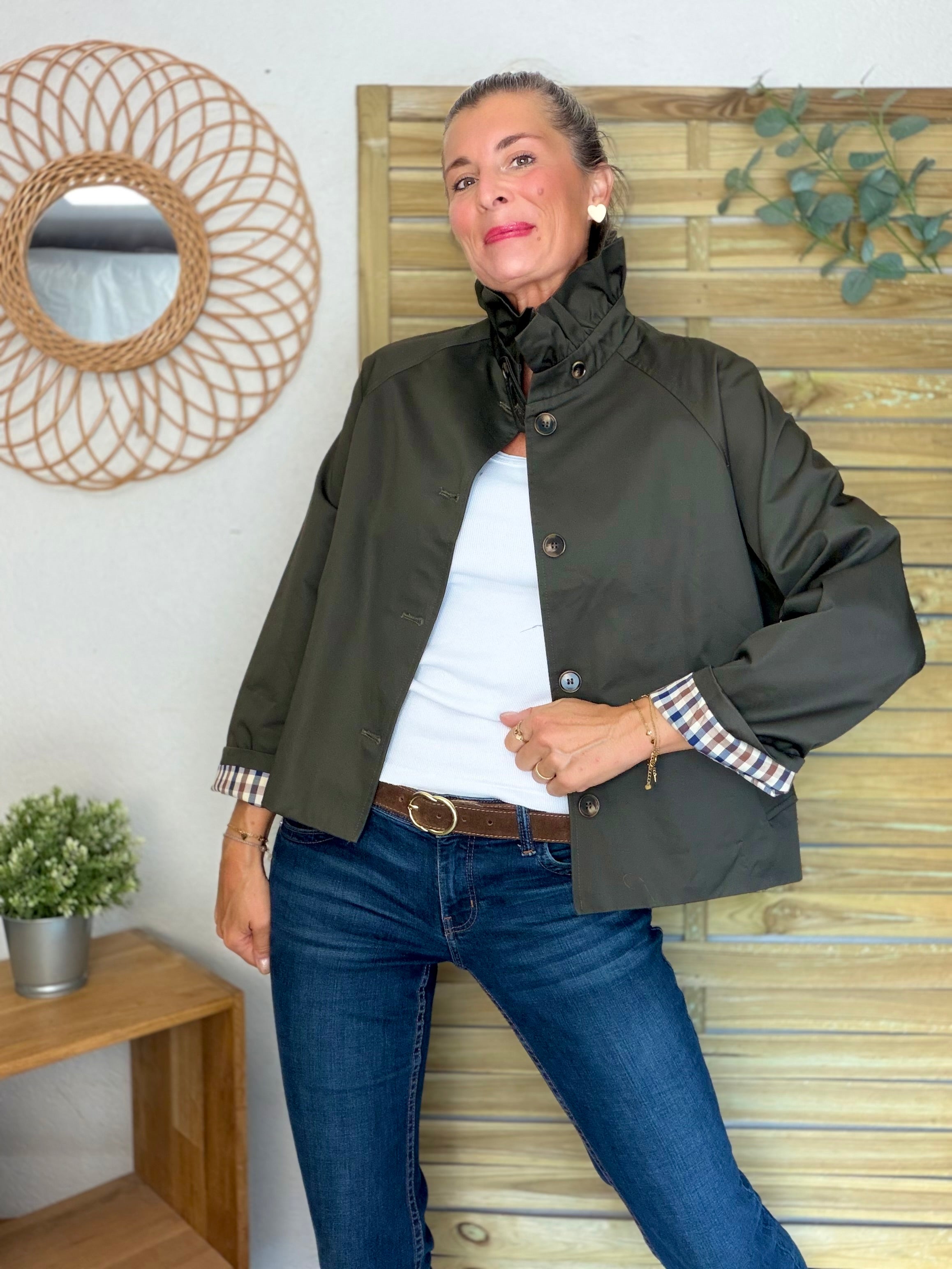 Veste Trench col victorien doublure carreaux - VICTORIA Kaki foncé