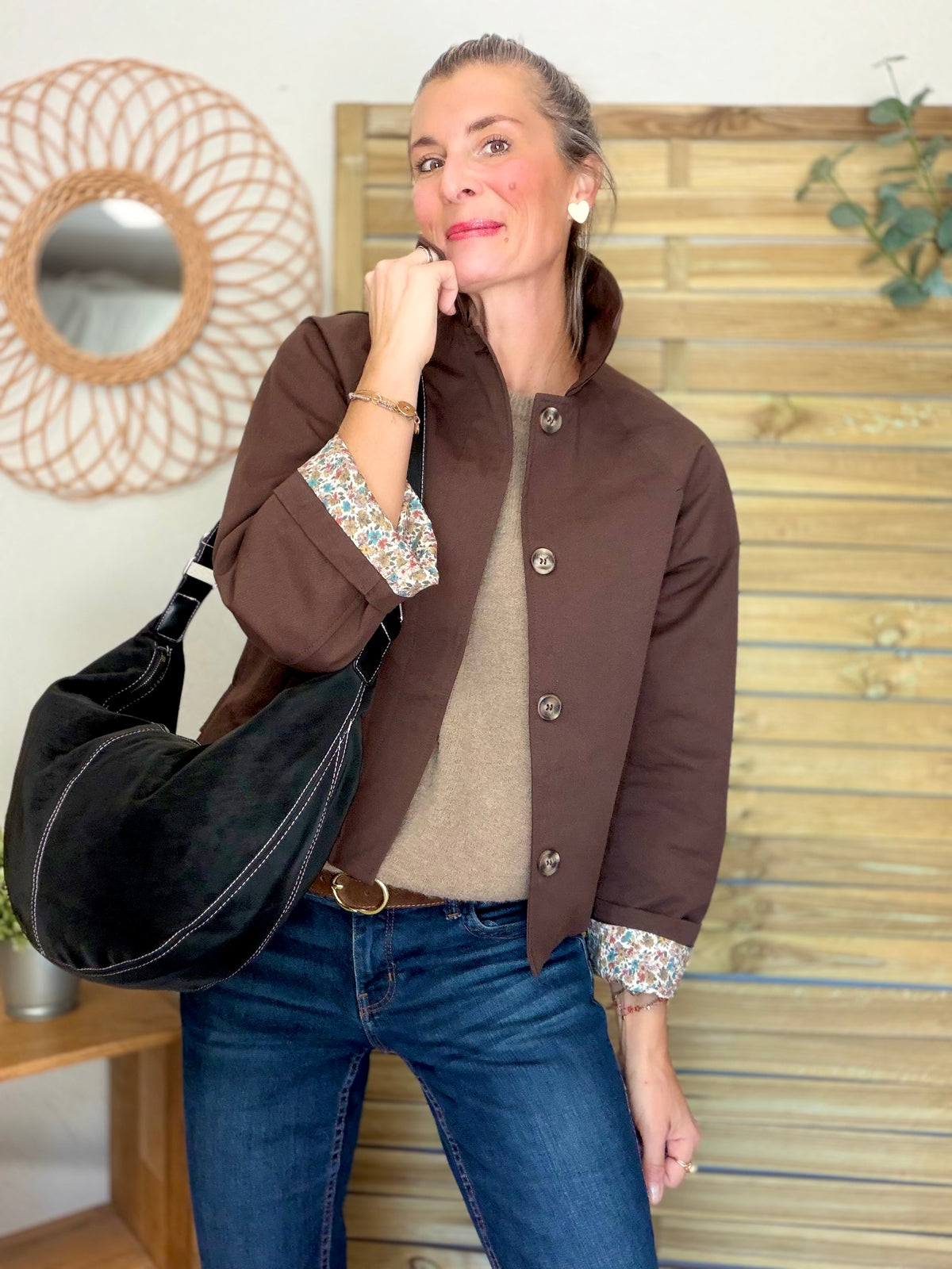 Sac besace XXL en simili cuir brossé - HAROLD Noir